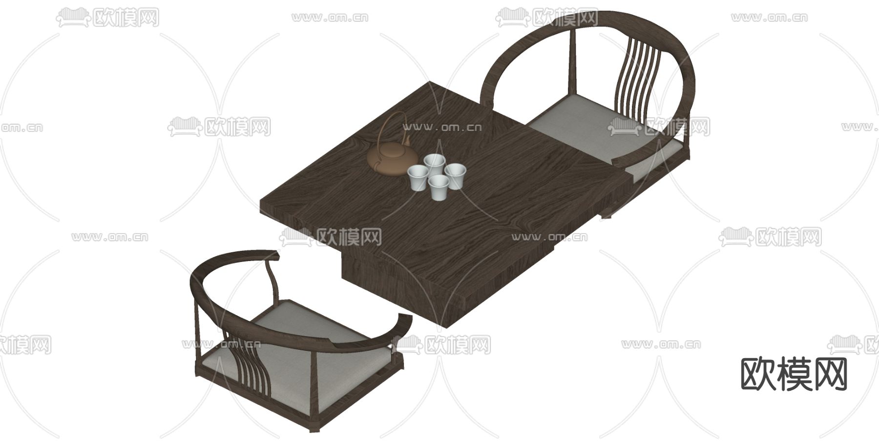 中式茶桌椅 茶台su模型下载（渲染图1）