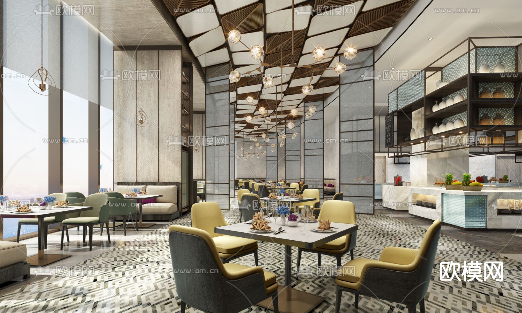 现代西餐厅3d模型下载