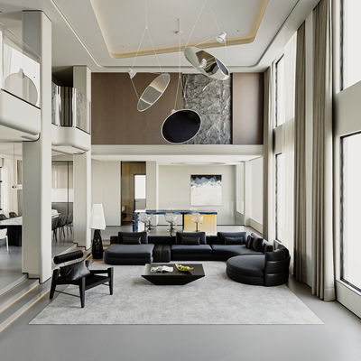  现代别墅客厅su模型 