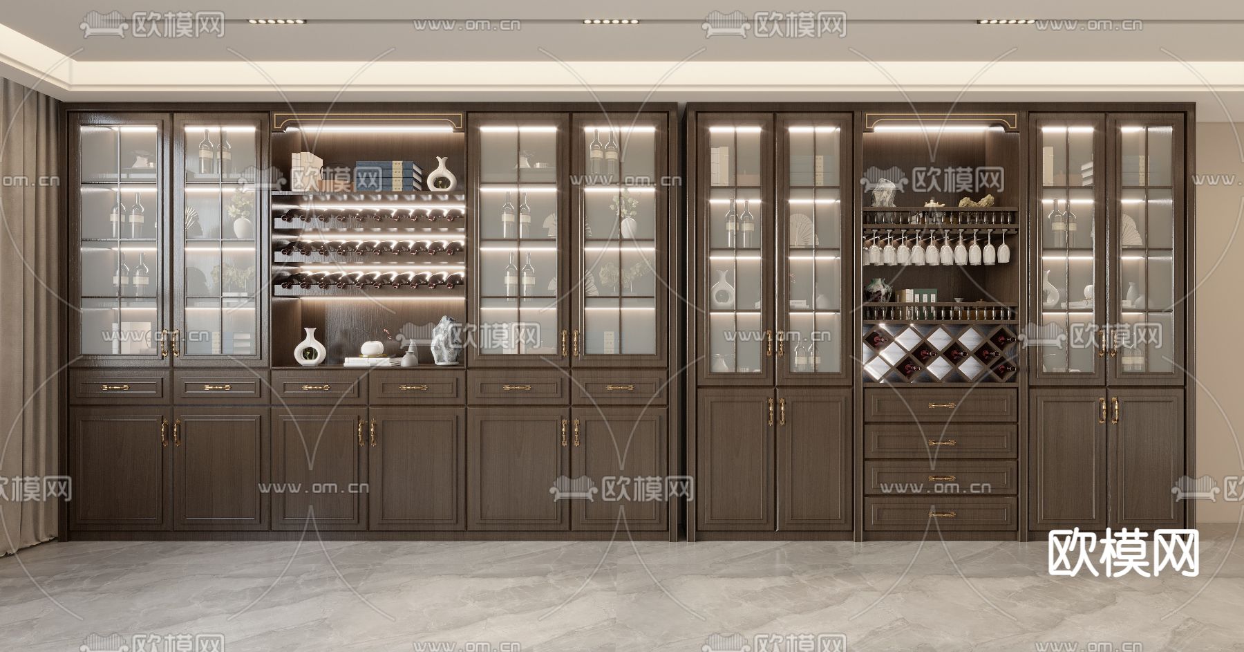 新中式酒柜3d模型下载