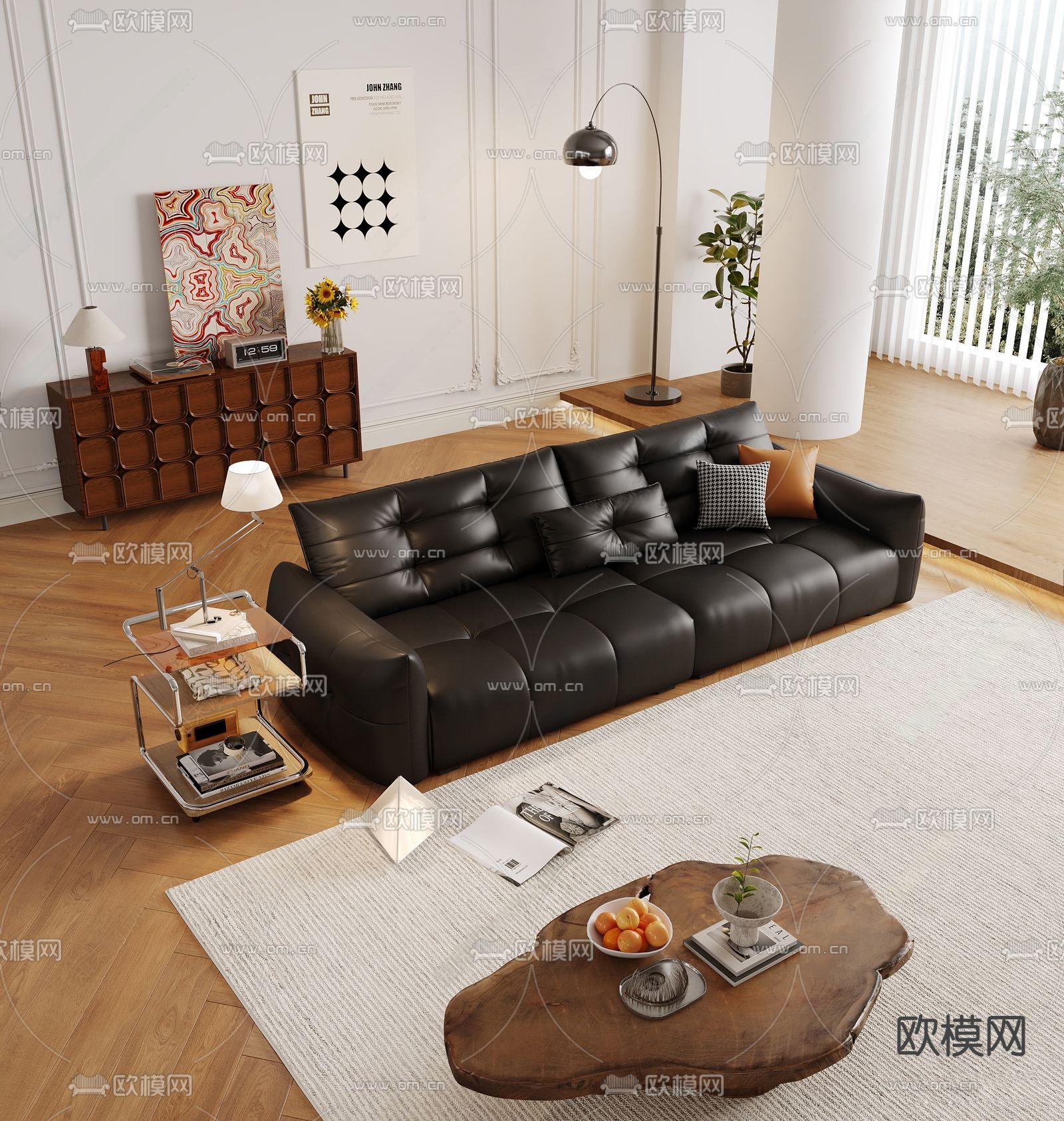 中古风沙发 多人沙发3d模型下载（渲染图2）