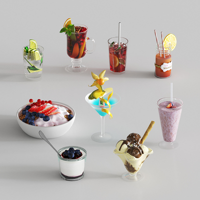  果汁饮料 饮品 冰激凌 甜点 奶酪 甜品su模型 