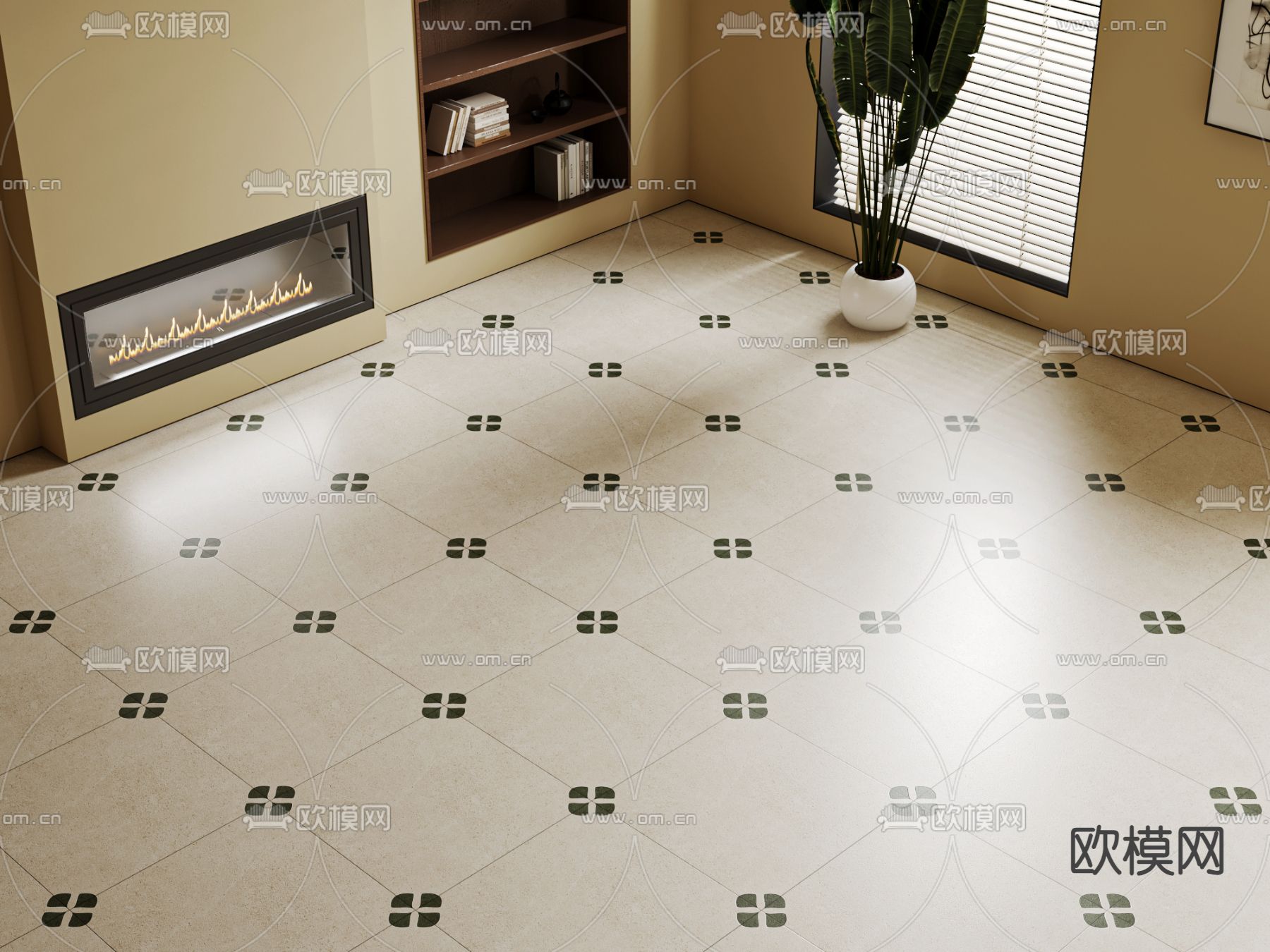 中古风地砖 瓷砖su模型下载（渲染图2）