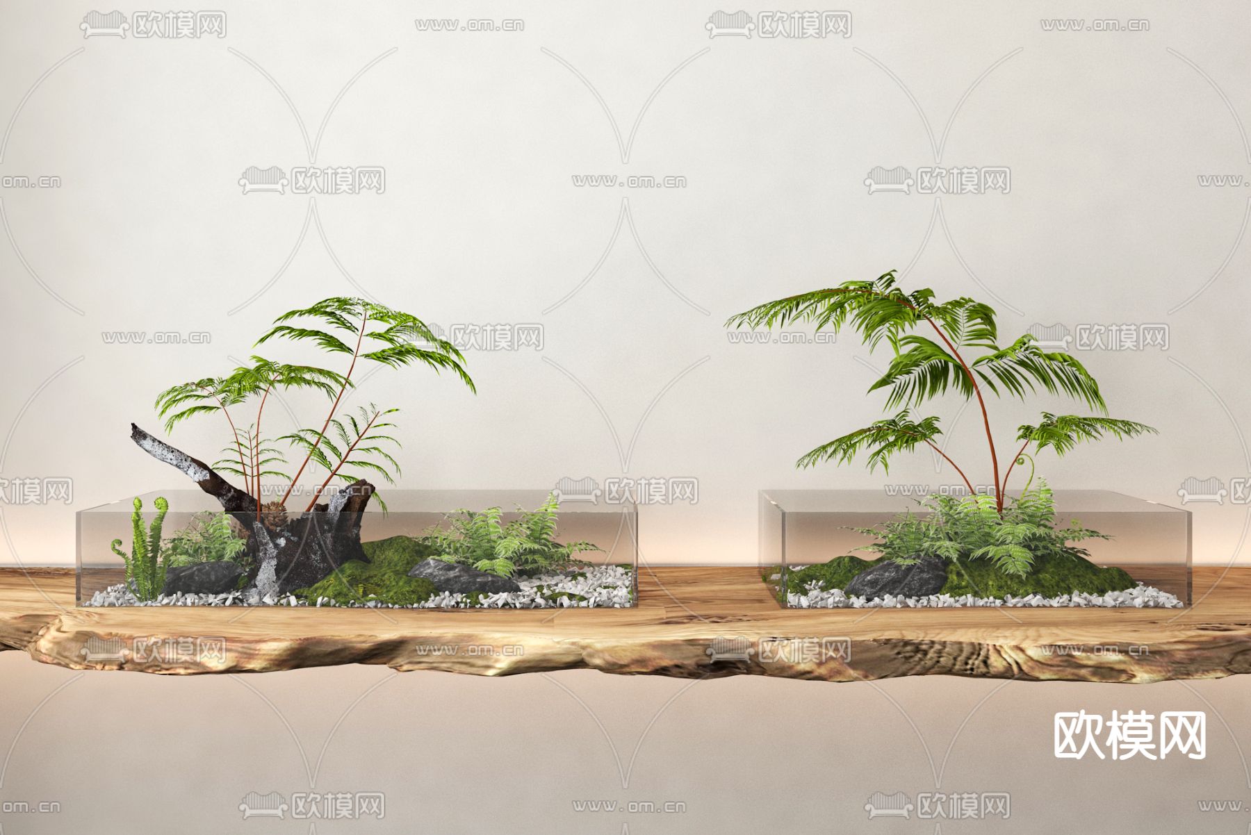 侘寂风微景观 植物堆su模型下载（渲染图2）