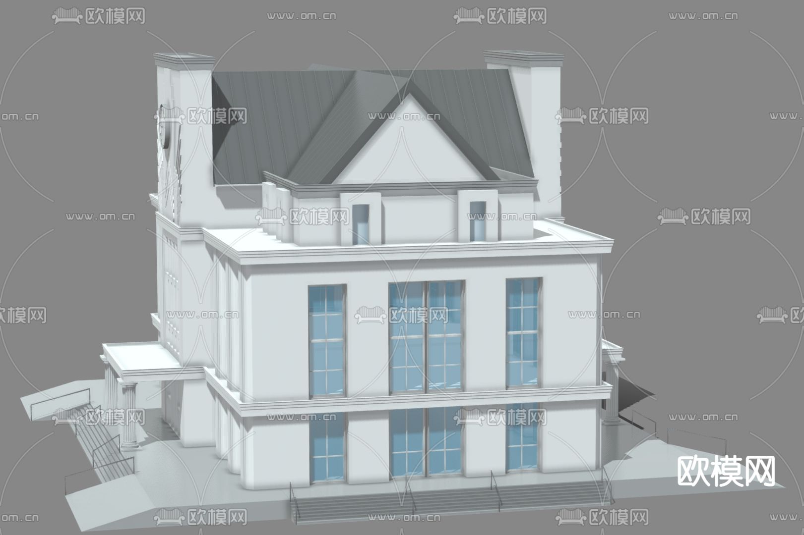 欧式车站建筑 公共建筑3d模型下载（渲染图2）