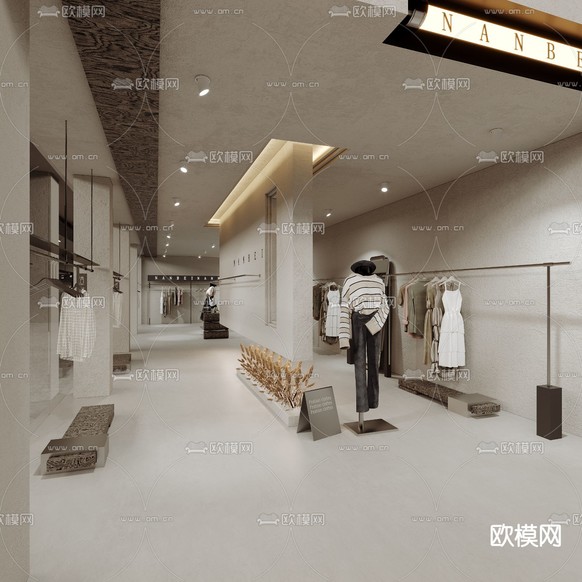 侘寂风女装店 服装店3d模型下载_ID15292889_3dmax免费模型-欧模网