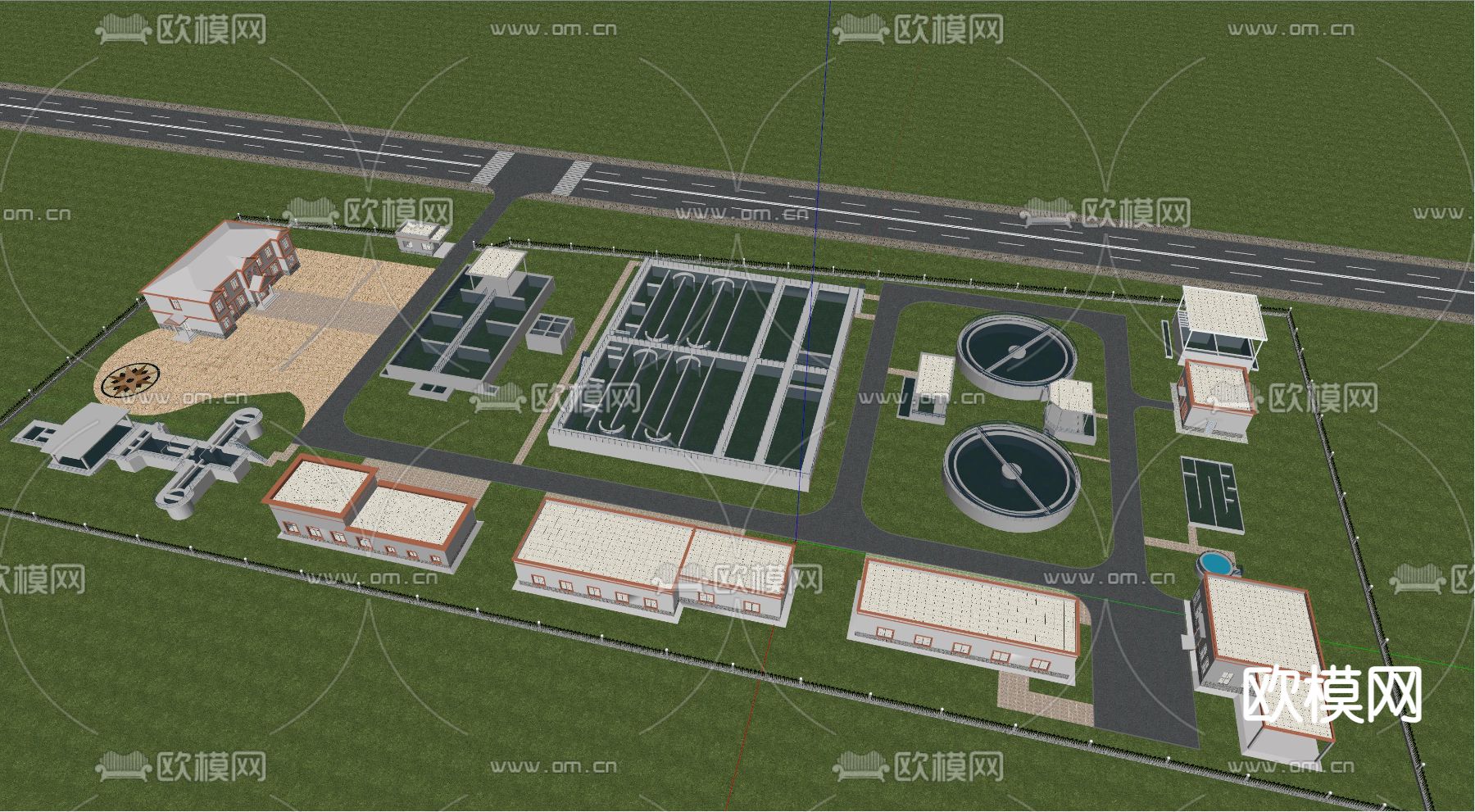 自来水厂 工厂设备su模型下载（渲染图1）