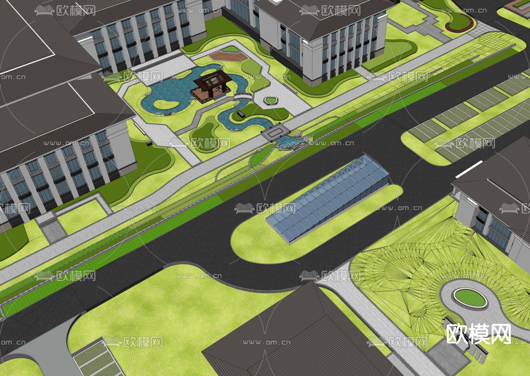 新中式中医院 医疗机构su模型下载（渲染图2）