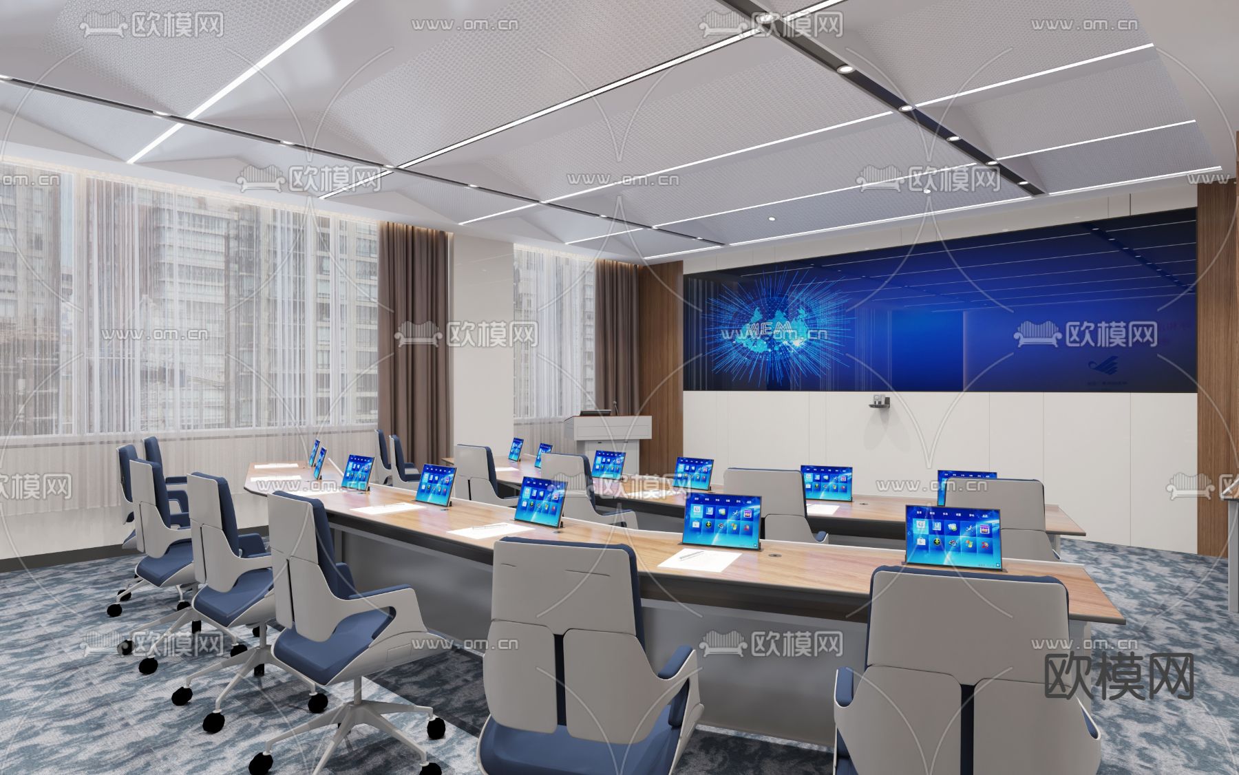 现代指挥室 控制室 监控室3d模型下载（渲染图2）