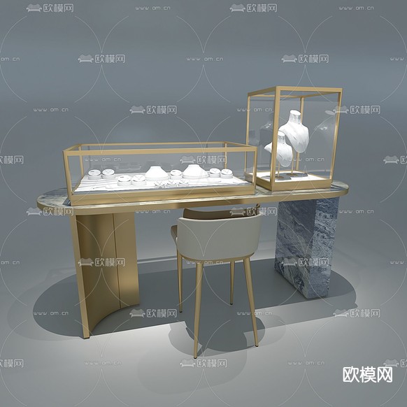 轻奢珠宝柜 首饰柜 中岛台3d模型下载(渲染图1)