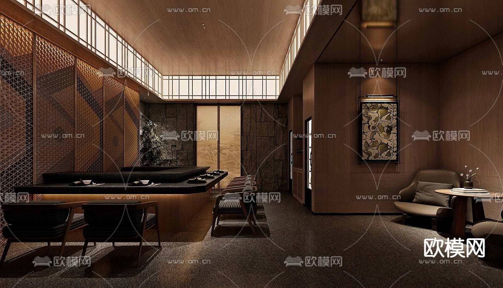 日式铁板烧料理店 烧烤店 日韩餐厅3d模型下载（渲染图1）