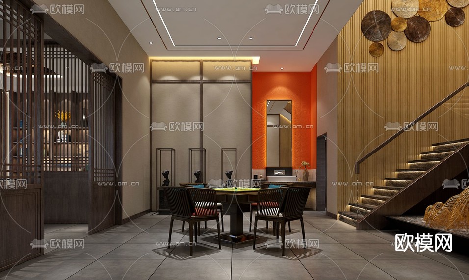 新中式棋牌室3d模型下载(渲染图1)