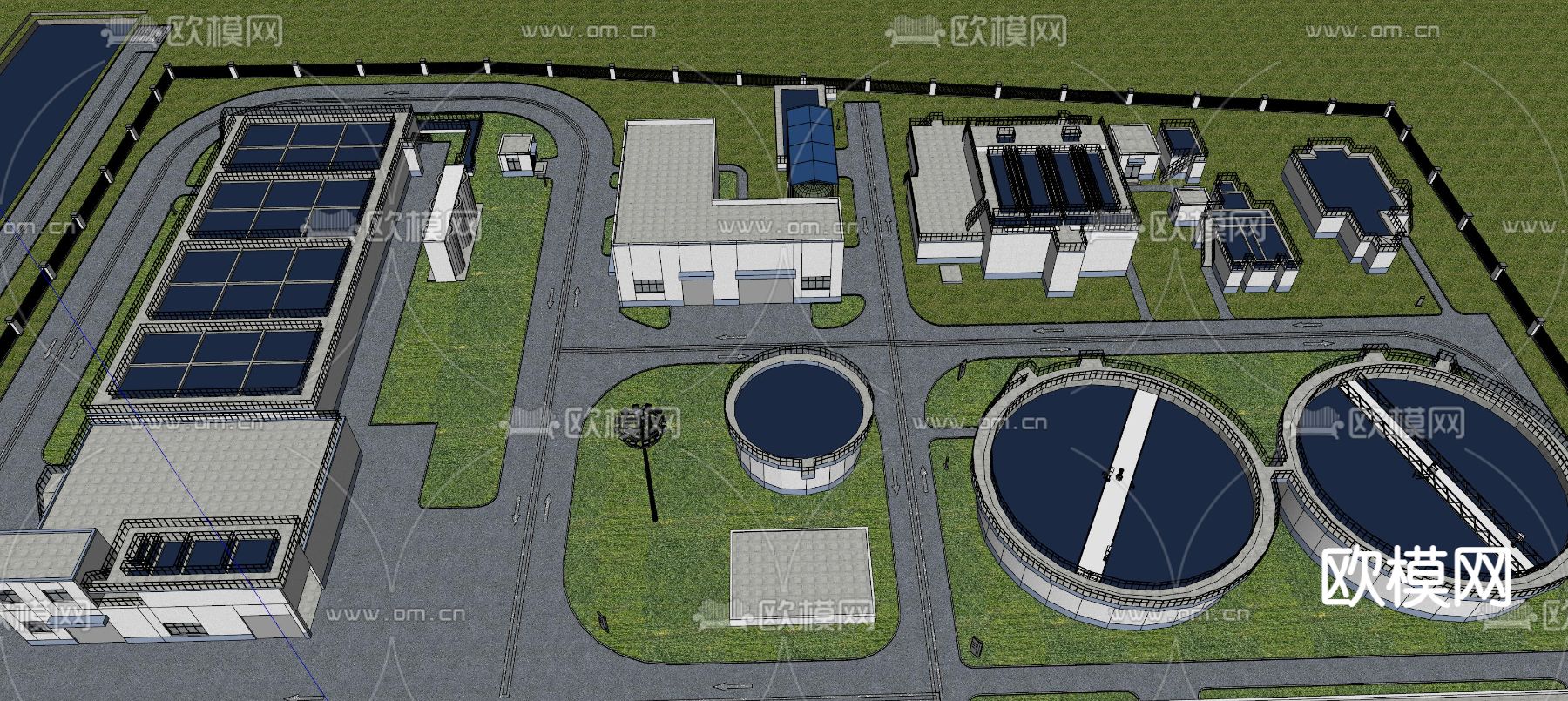 大型自来水厂 污水厂鸟瞰su模型下载（渲染图1）
