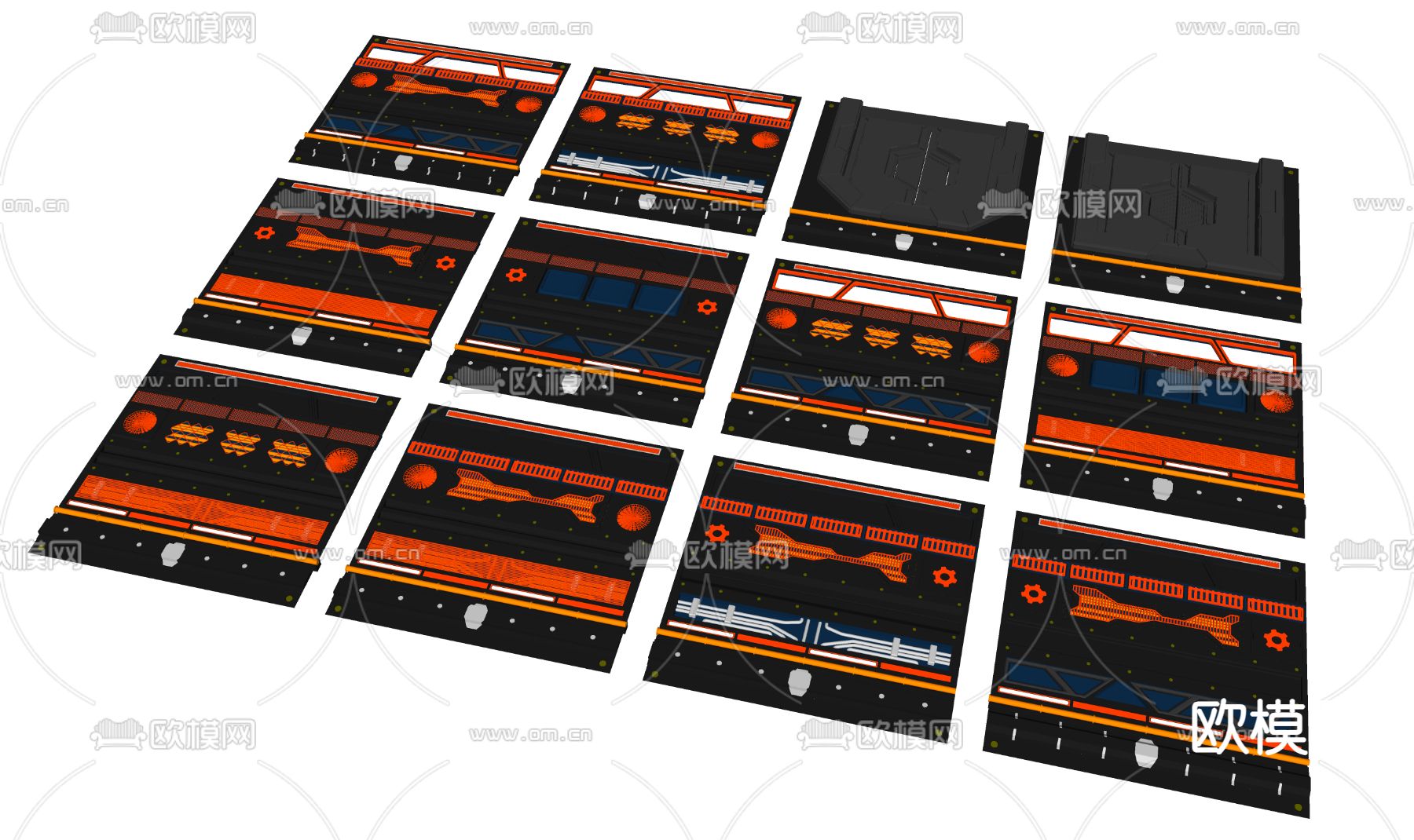 科技感建筑面板 建筑构件 科技面板su模型下载（渲染图1）