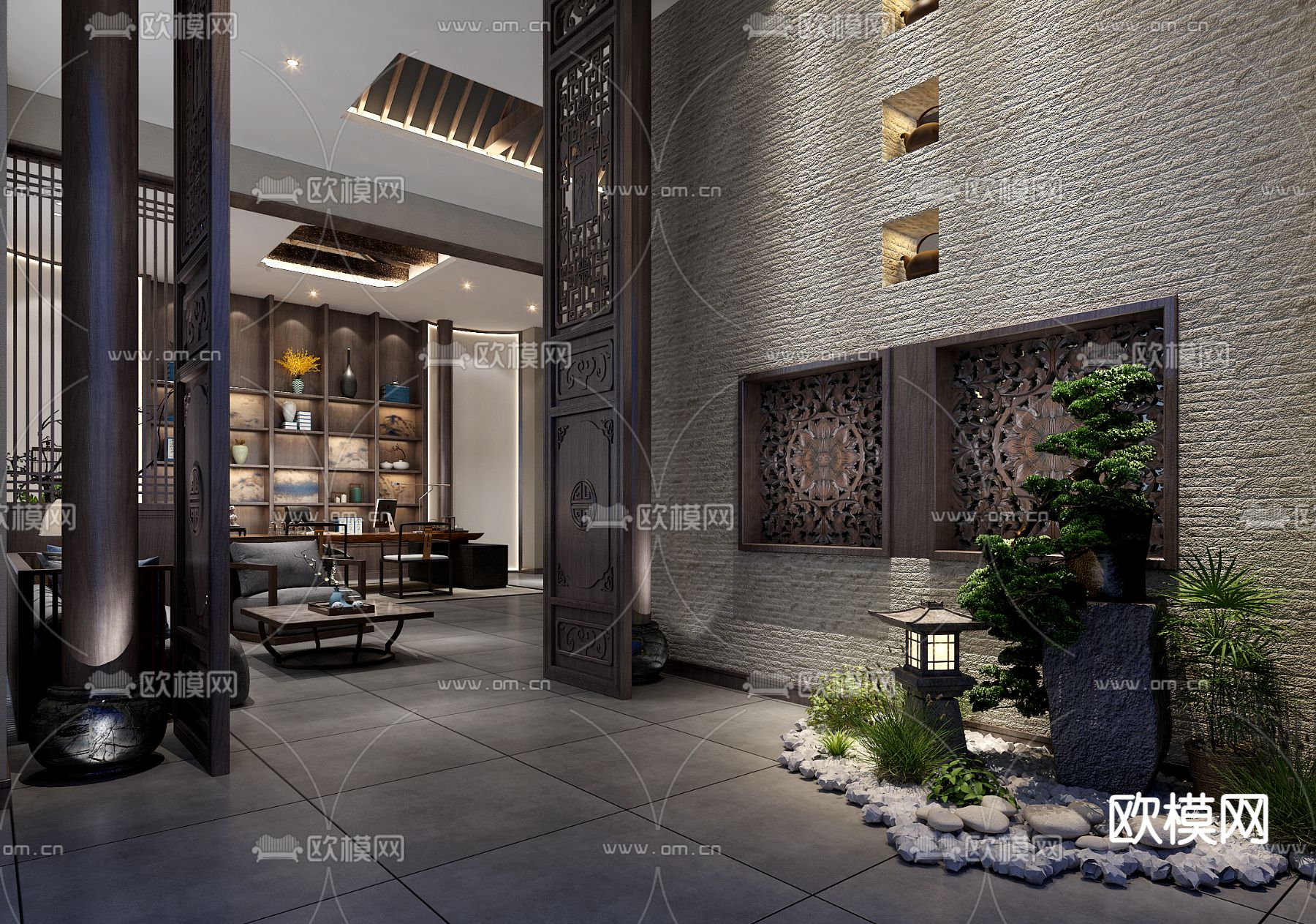 新中式茶馆 茶楼3d模型下载（渲染图3）