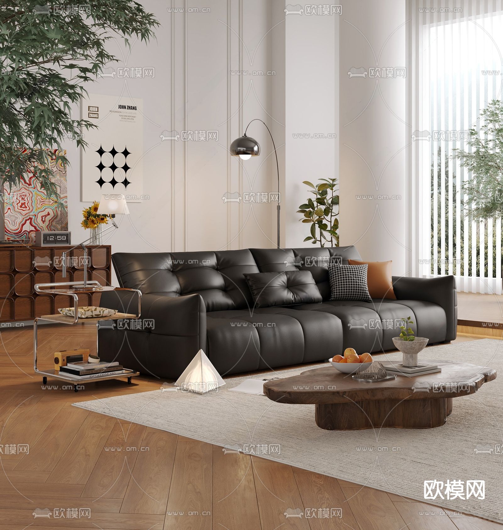 中古风沙发 多人沙发3d模型下载（渲染图1）