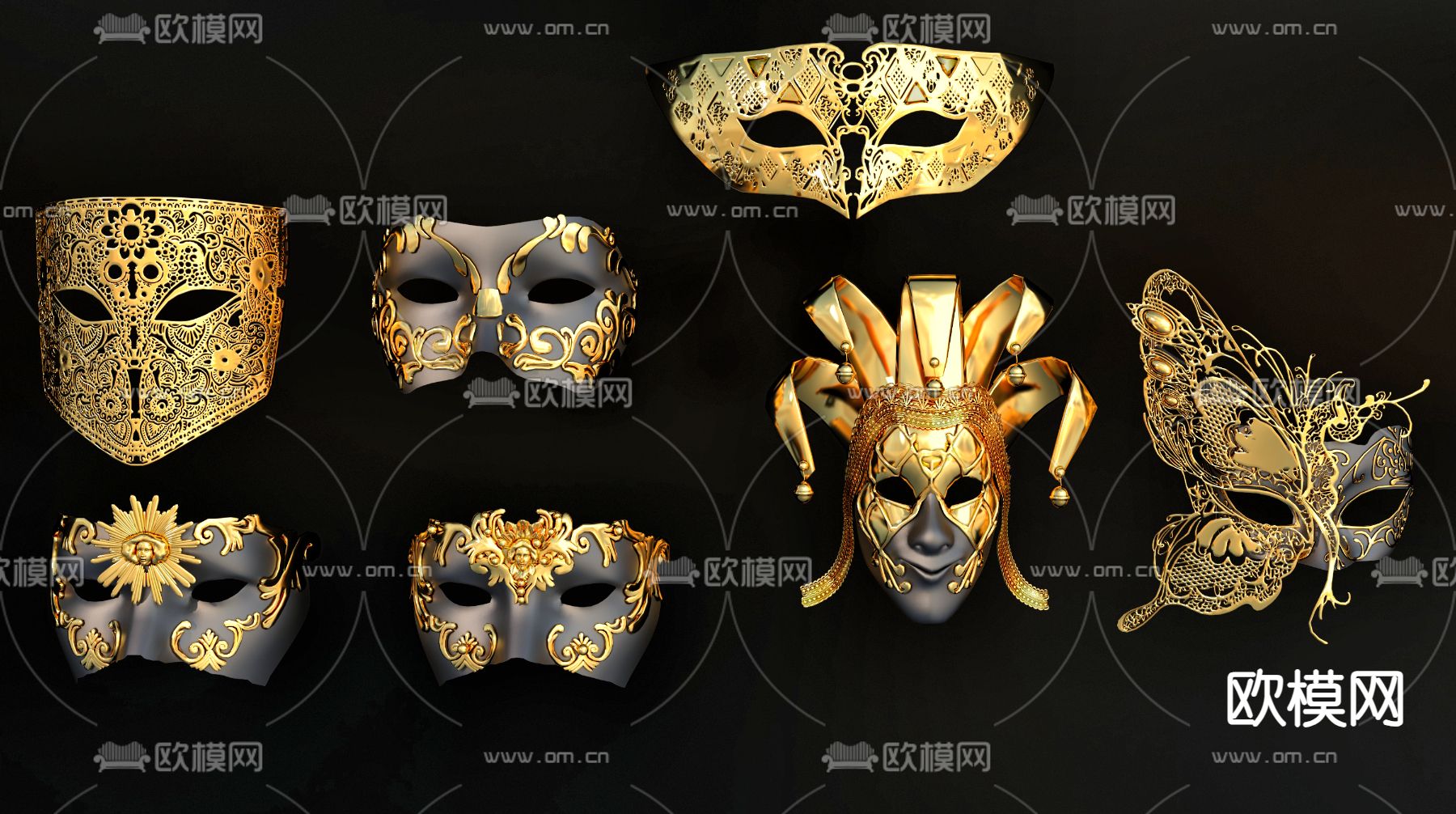 金面具 金首饰 舞会面具su模型下载（渲染图2）