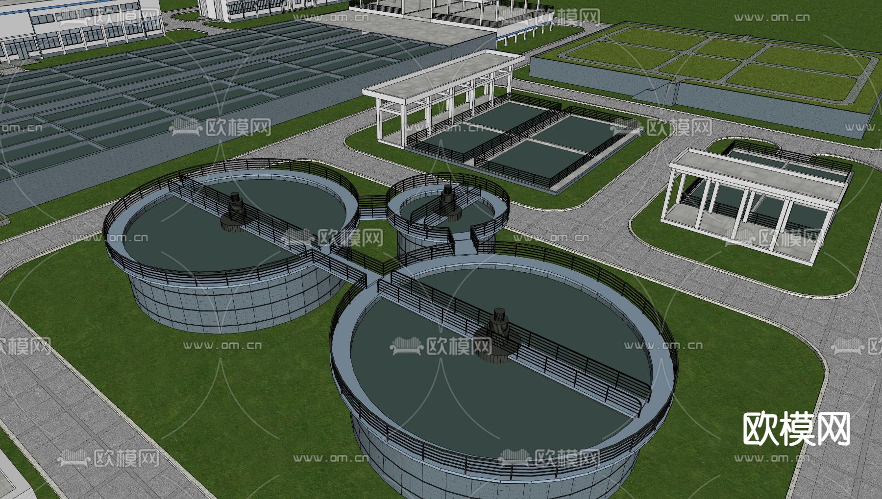 大型自来水厂 污水厂鸟瞰su模型下载（渲染图2）