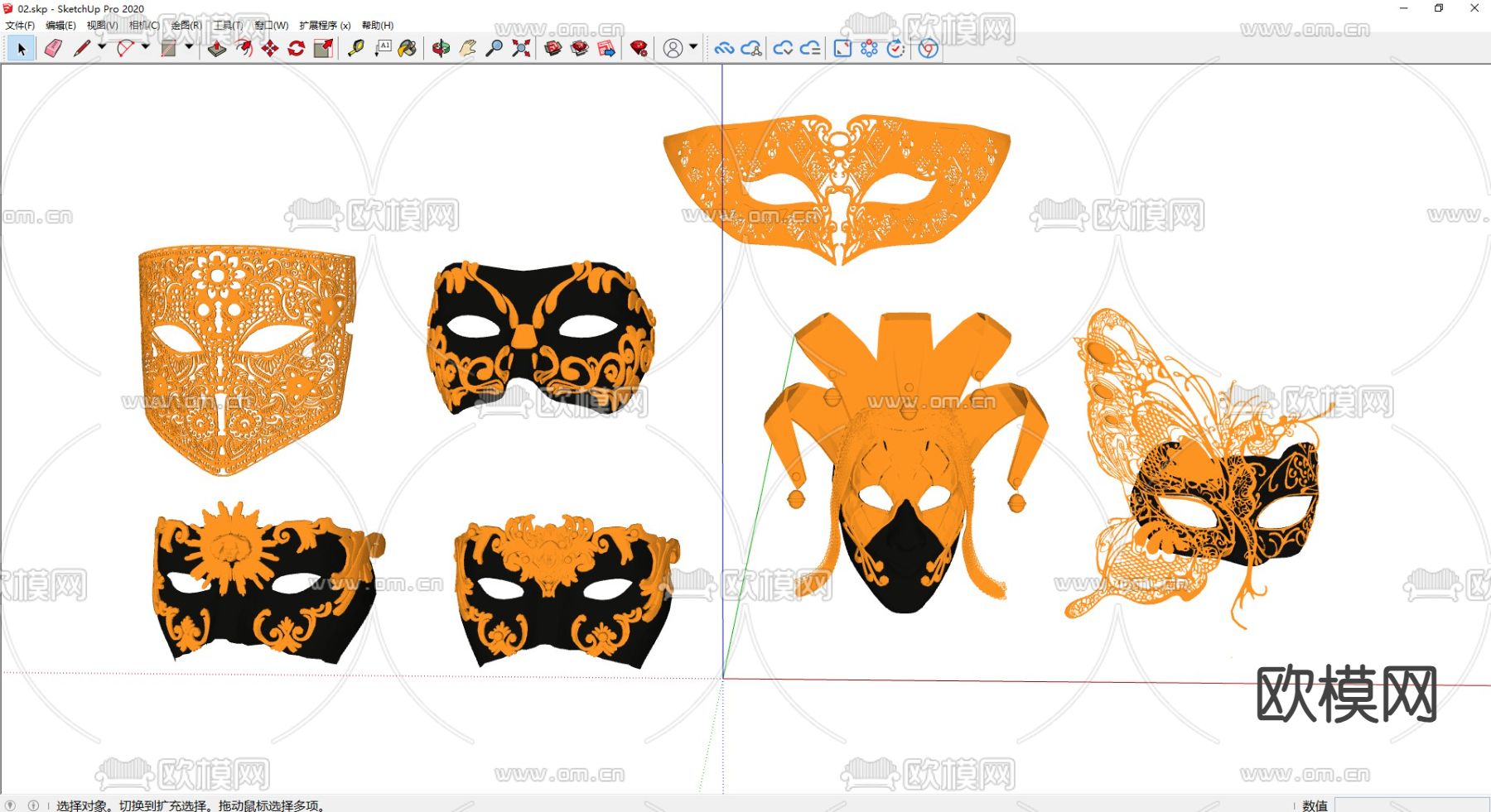 金面具 金首饰 舞会面具su模型下载（渲染图1）