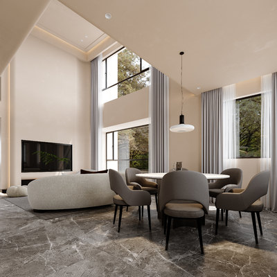  现代别墅客餐厅su模型 