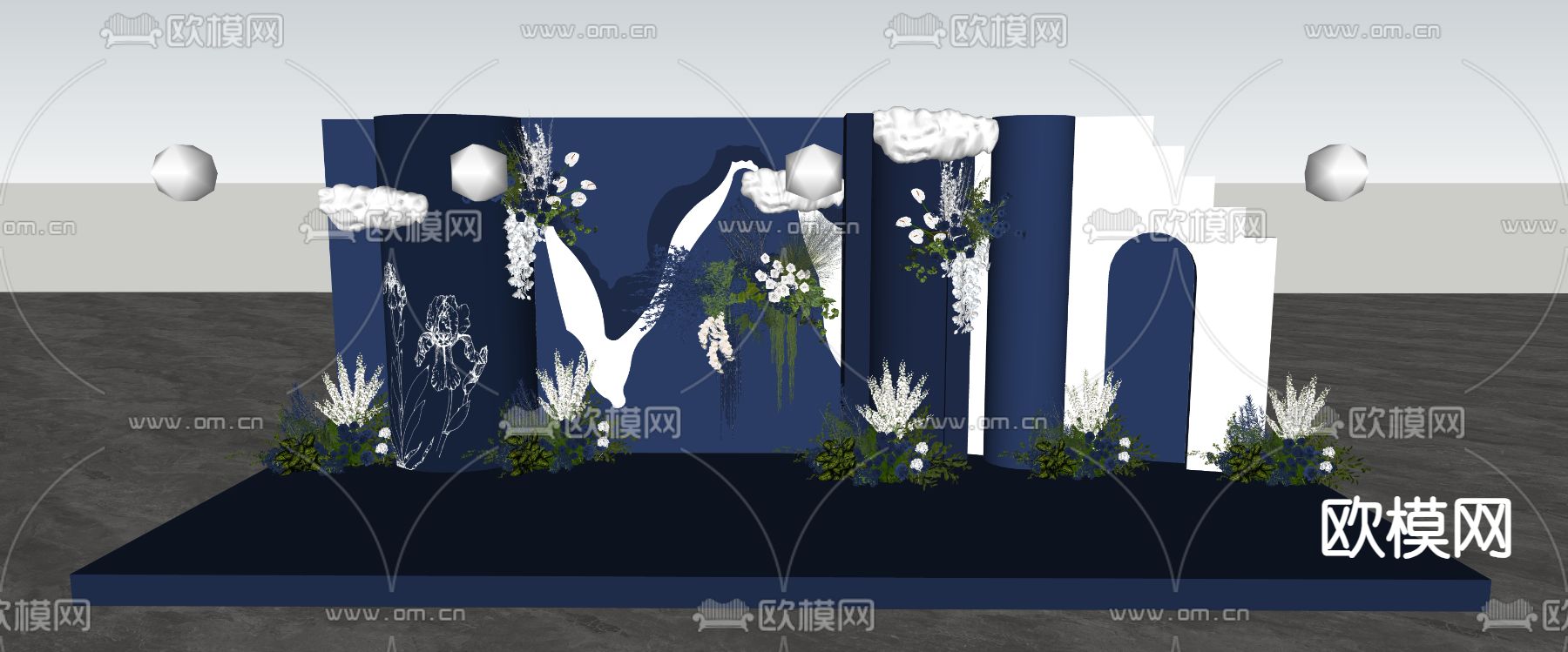 克莱因蓝美陈 婚礼美陈su模型下载（渲染图1）