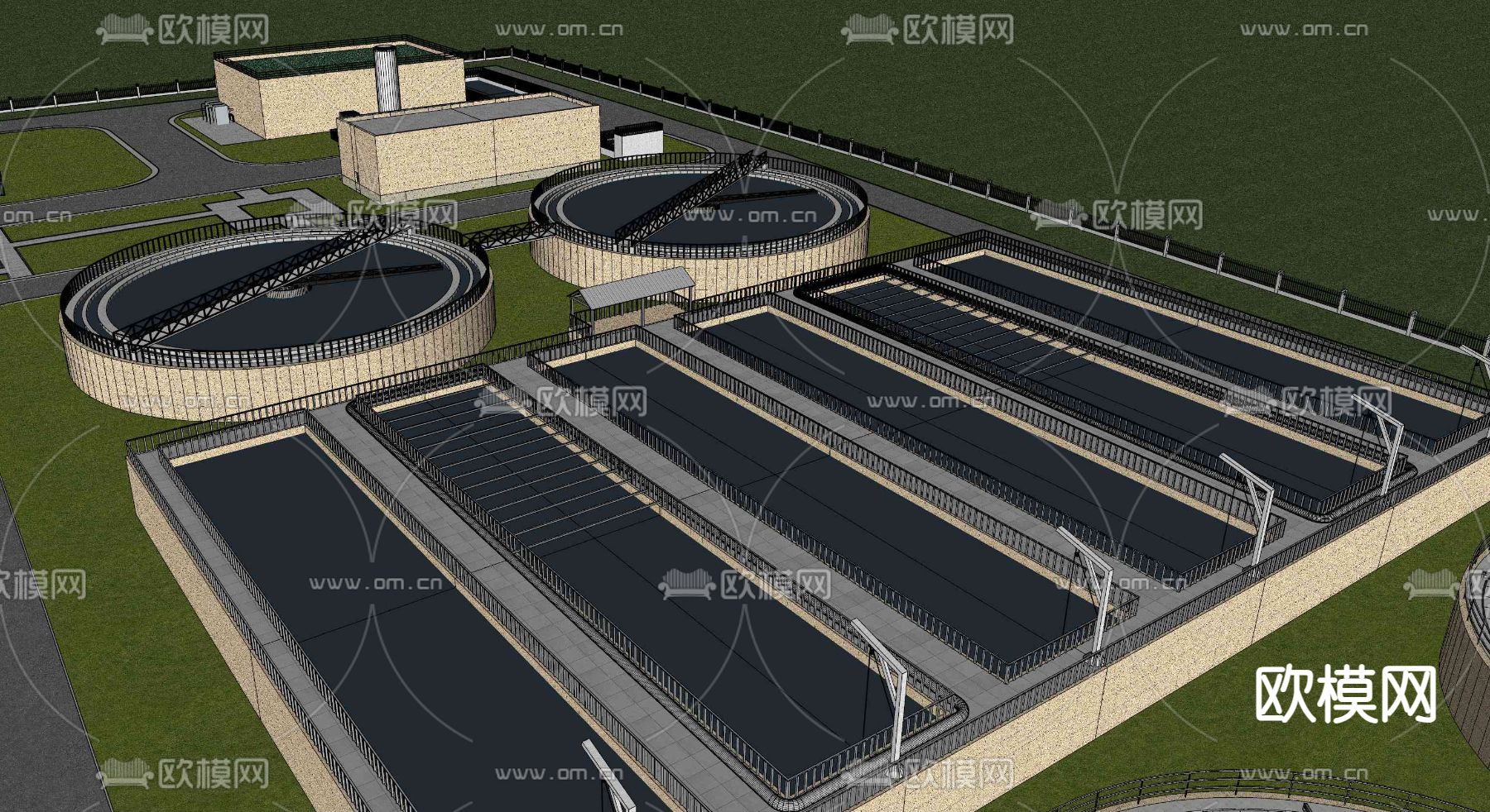 大型自来水厂 工厂设备su模型下载（渲染图2）