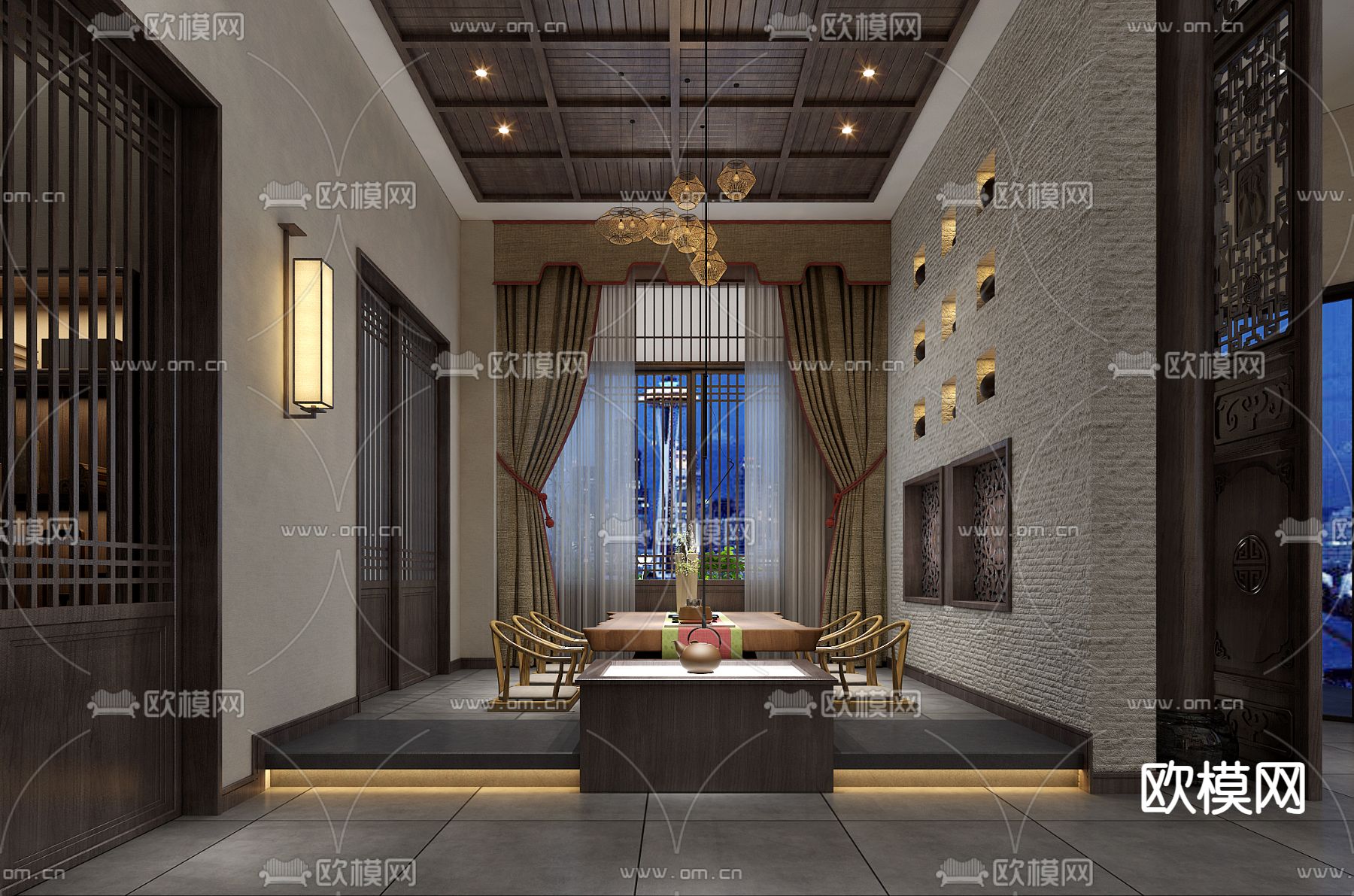 新中式茶馆 茶楼3d模型下载（渲染图2）