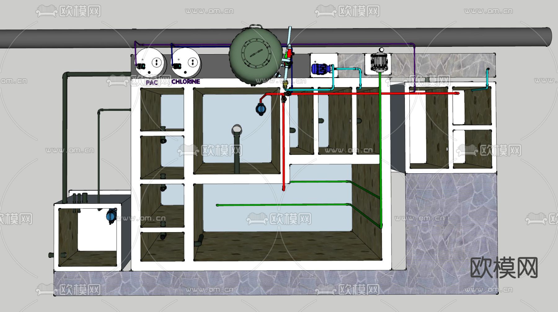徐凝沉淀池 水厂鸟瞰su模型下载（渲染图2）