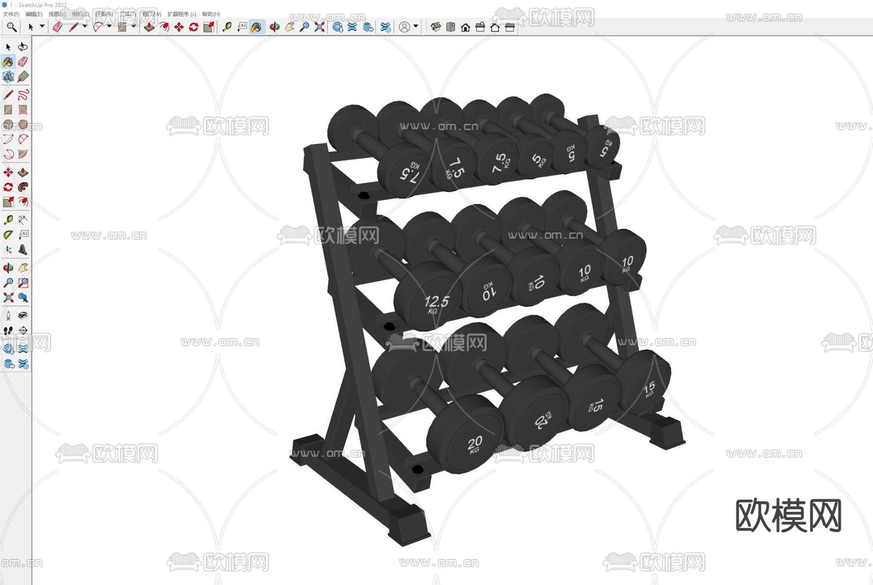 哑铃 哑铃架 体育用品 健身器材su模型下载（渲染图1）