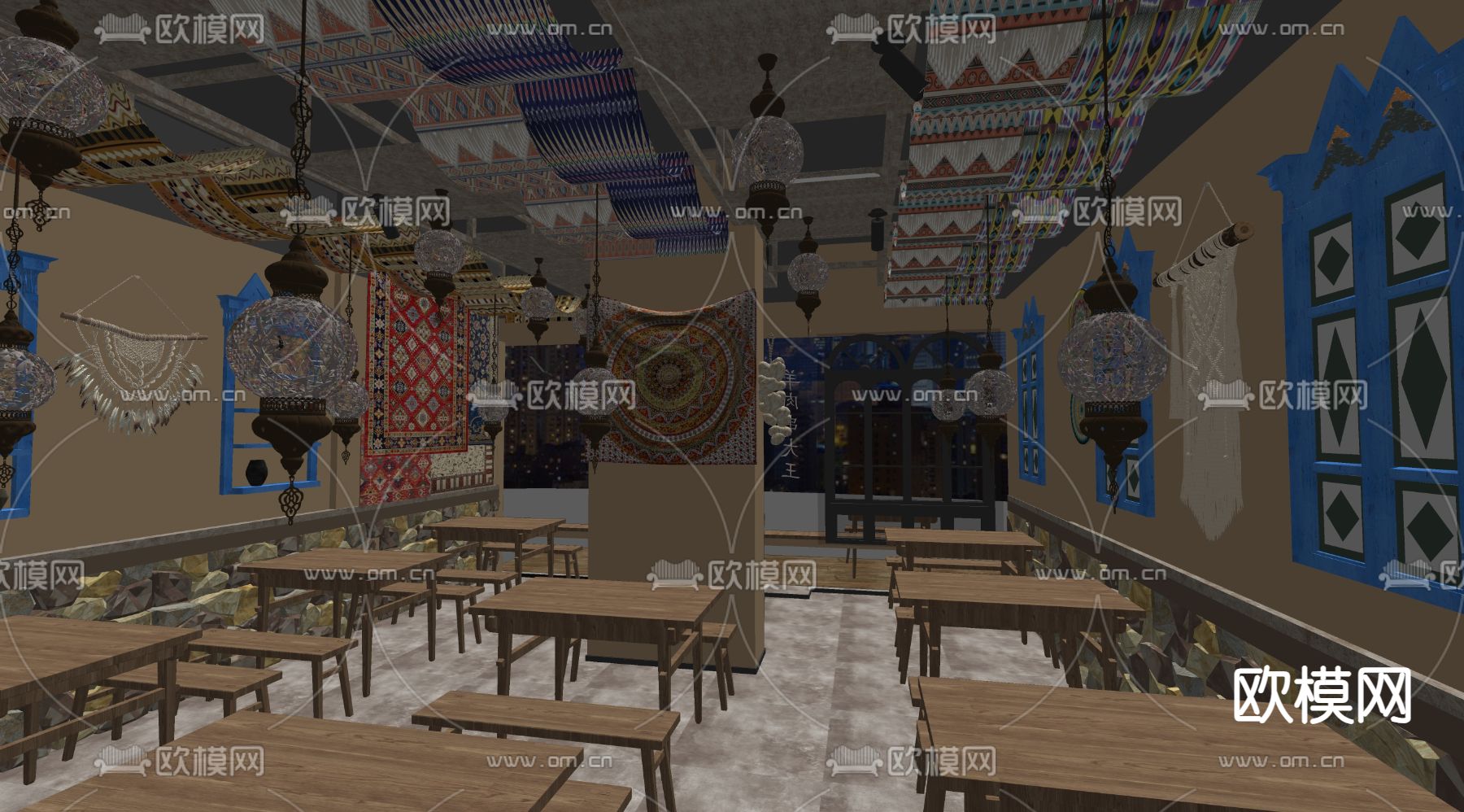 新疆烧烤店 烤肉店su模型下载（渲染图1）