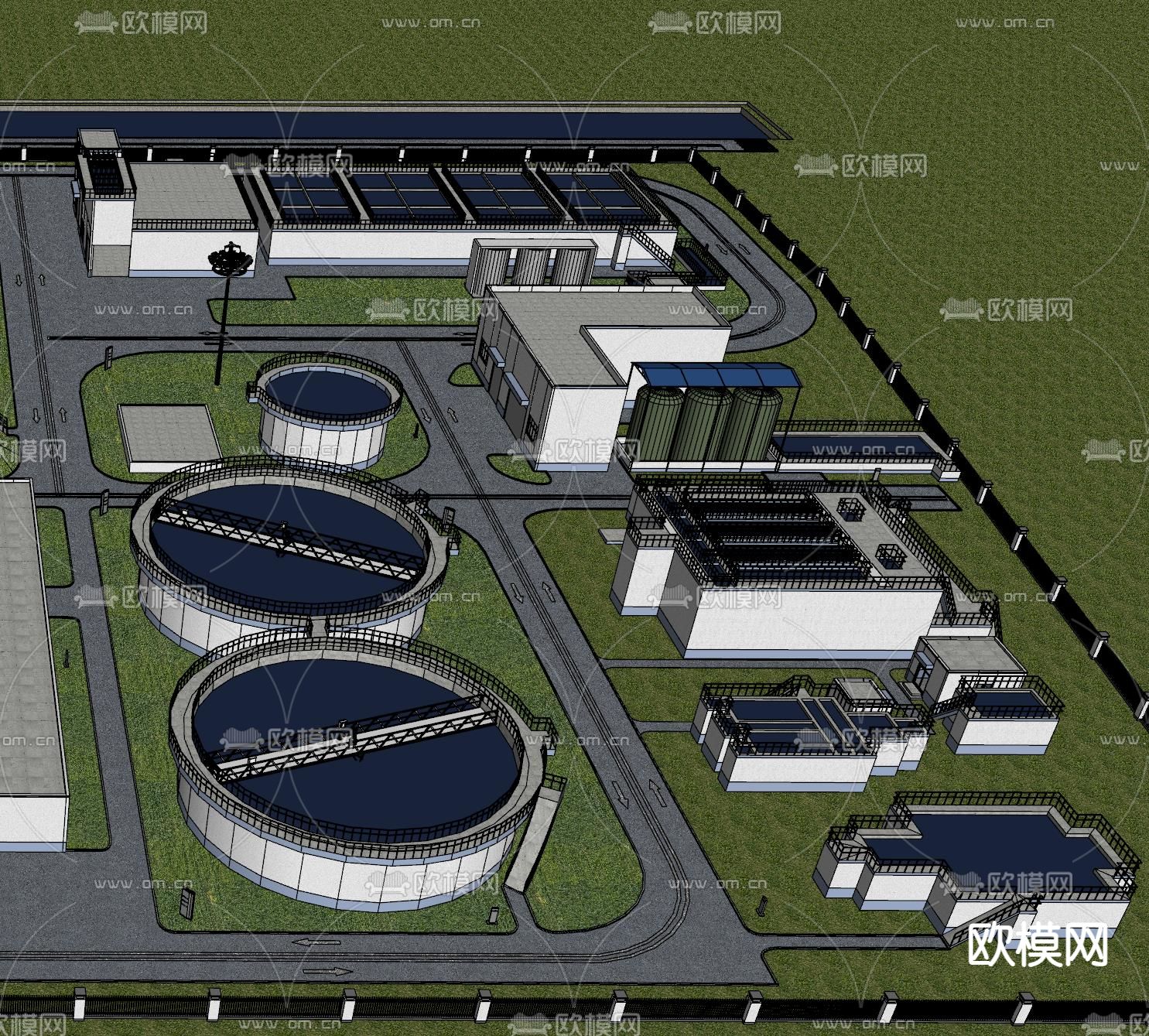 大型自来水厂 污水厂鸟瞰su模型下载（渲染图4）