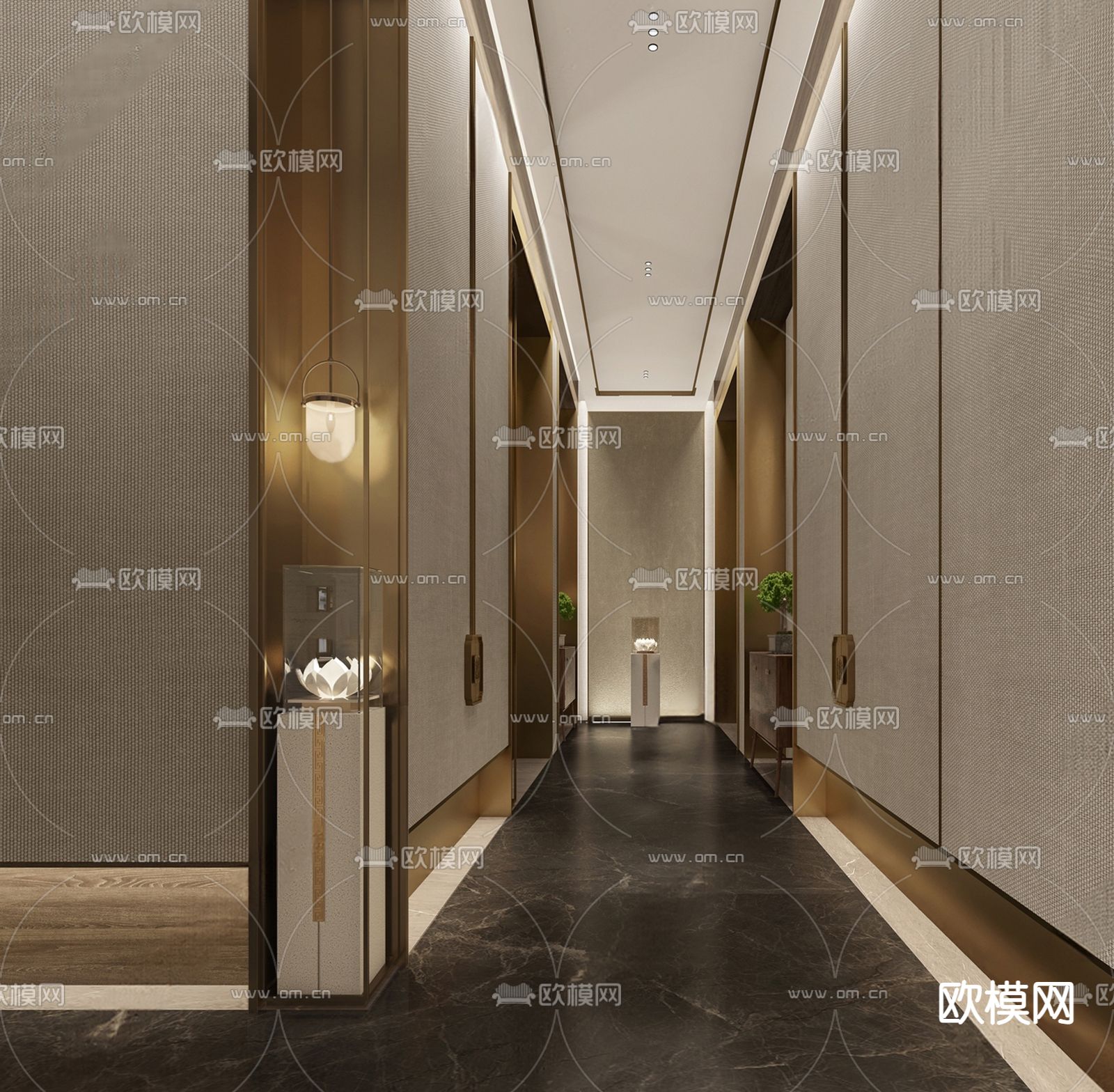 新中式酒店走廊su模型下载（渲染图2）