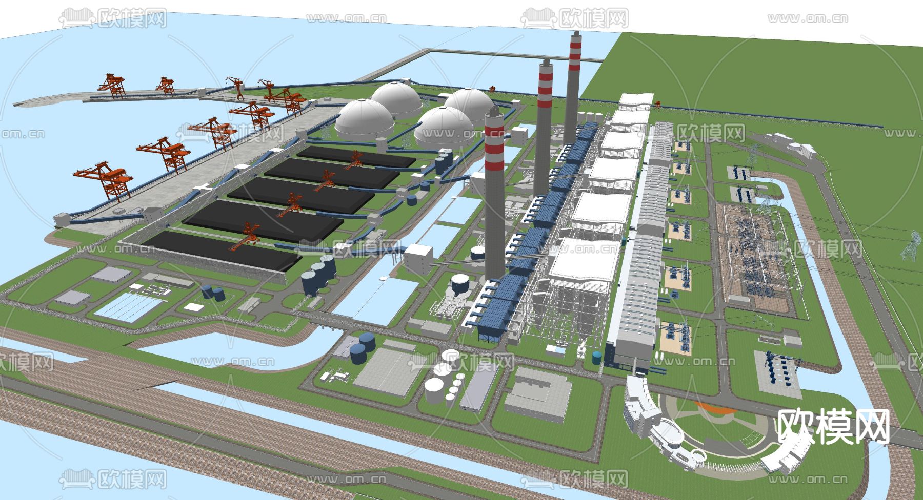 石油炼化厂 工厂鸟瞰su模型下载（渲染图1）