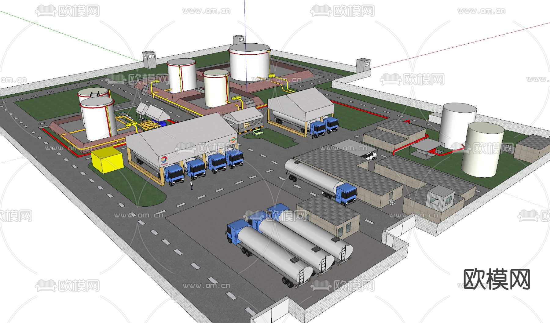 石油存储 工厂鸟瞰su模型下载（渲染图1）