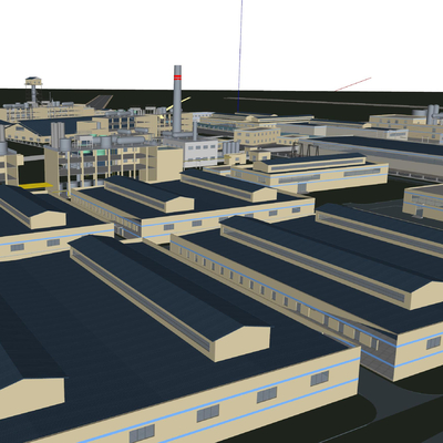  大型炼化厂 化工厂鸟瞰su模型 