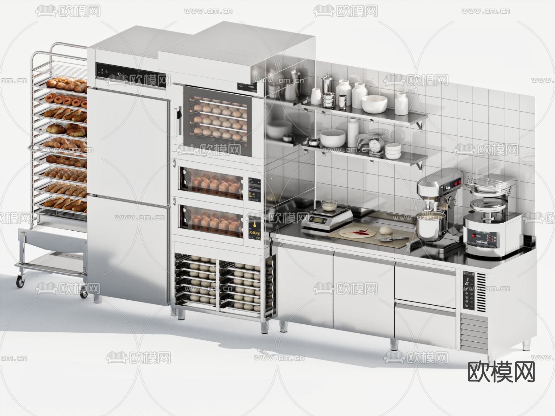 不锈钢橱柜 工作台 后厨操作台su模型下载（渲染图2）