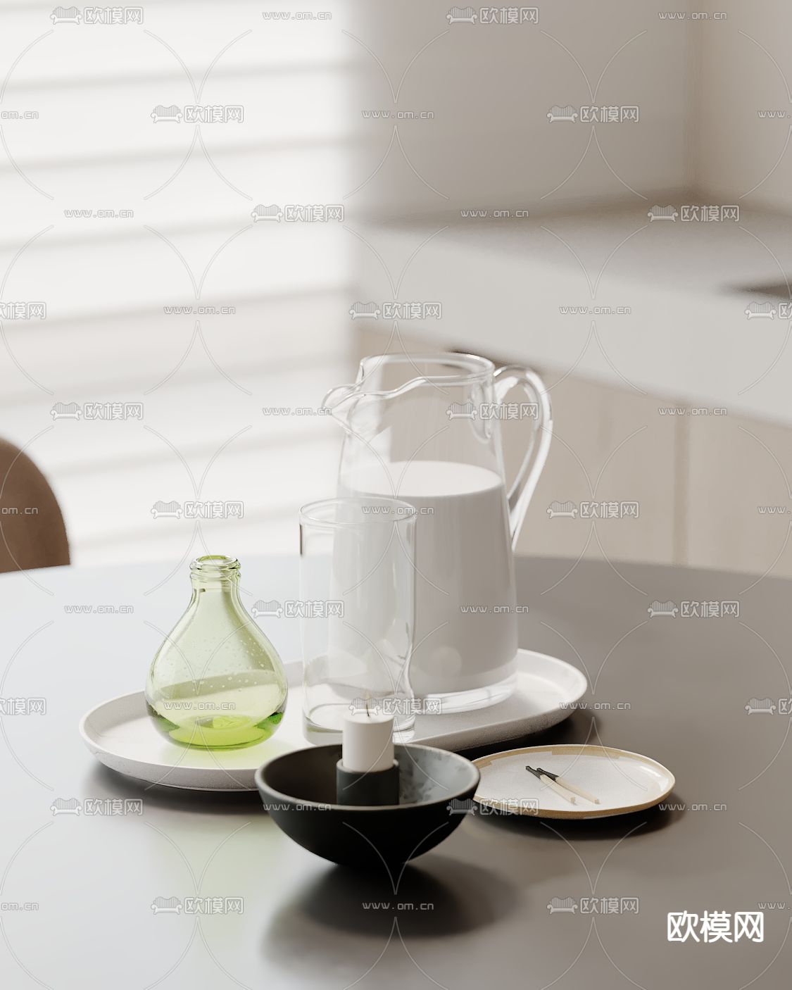饮料 托盘 蜡烛 牛奶su模型下载（渲染图2）