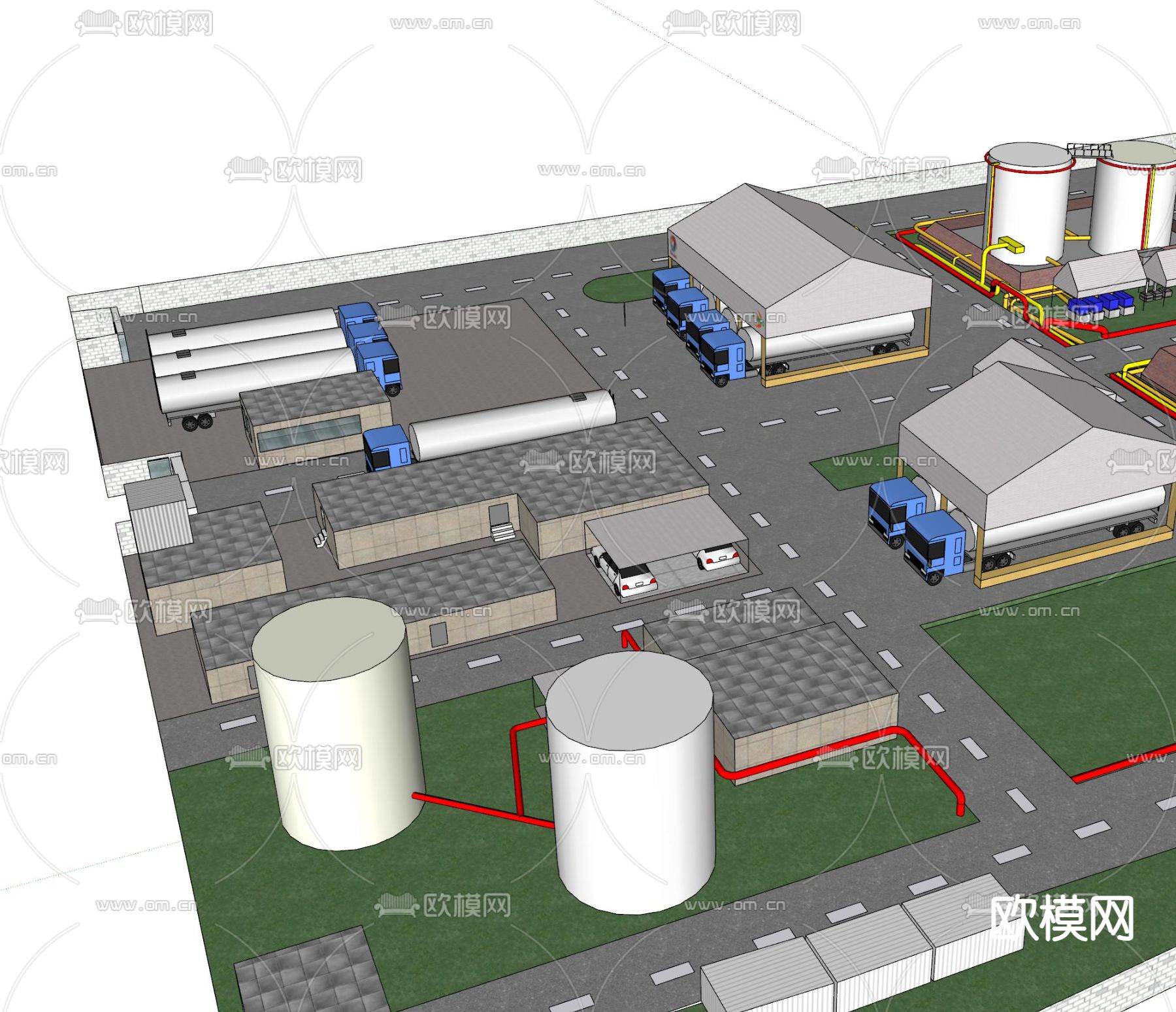 石油存储 工厂鸟瞰su模型下载（渲染图3）