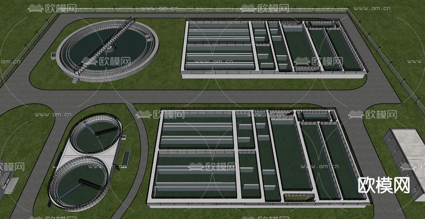 大型自来水厂 污水厂鸟瞰su模型下载（渲染图1）