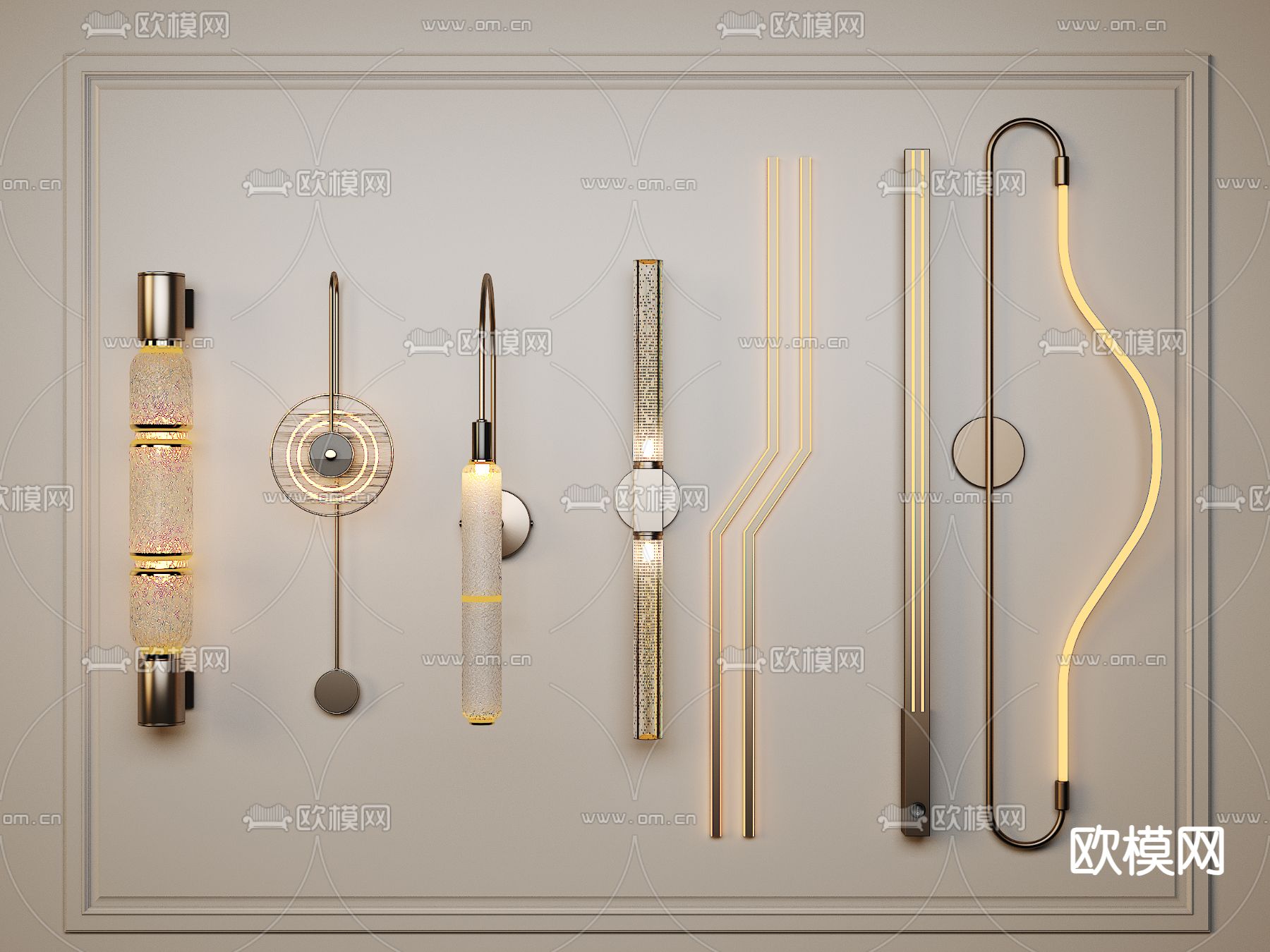 轻奢壁灯 条形壁灯su模型下载（渲染图2）