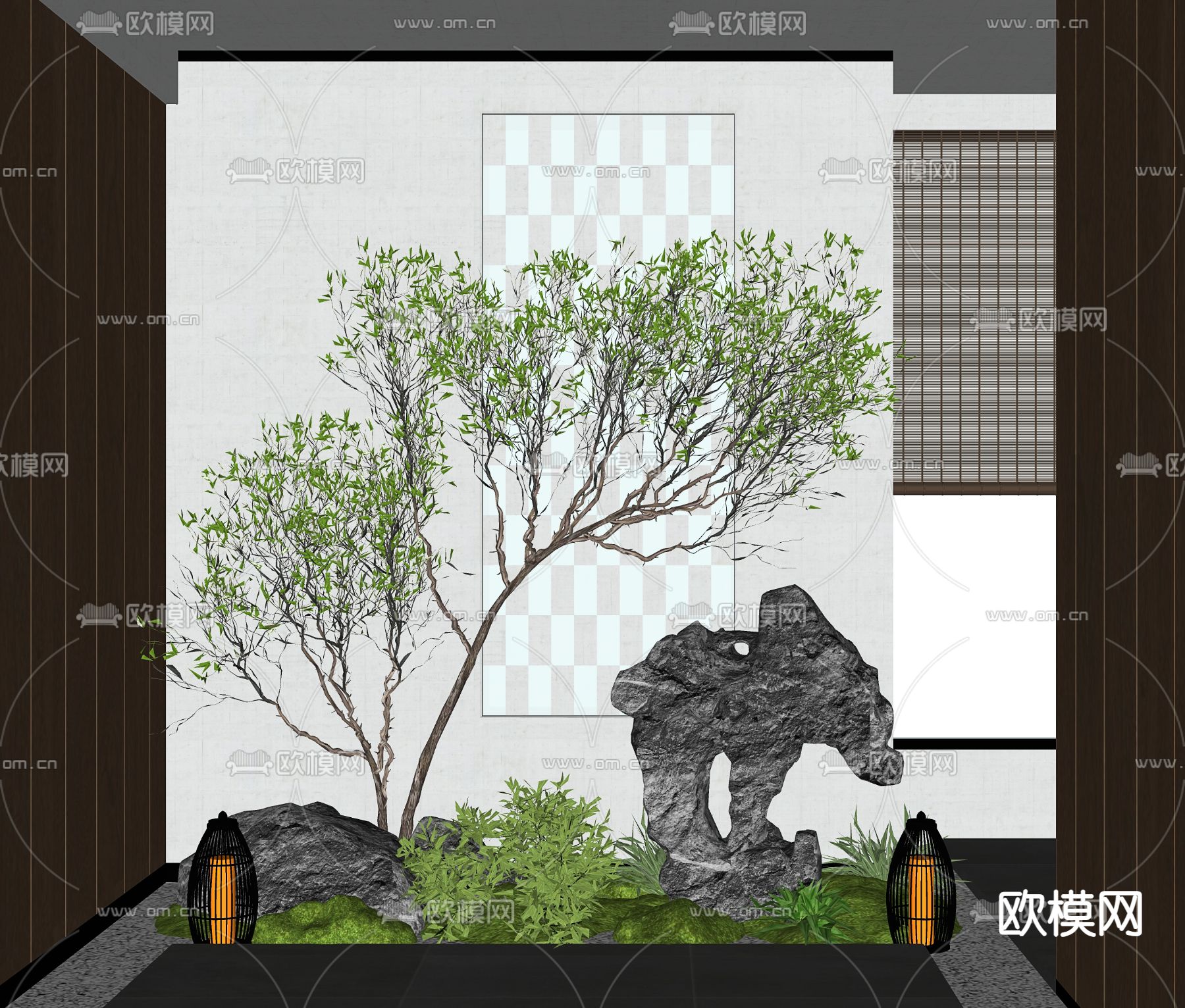 室内景观 植物堆 微地形造景su模型下载（渲染图1）