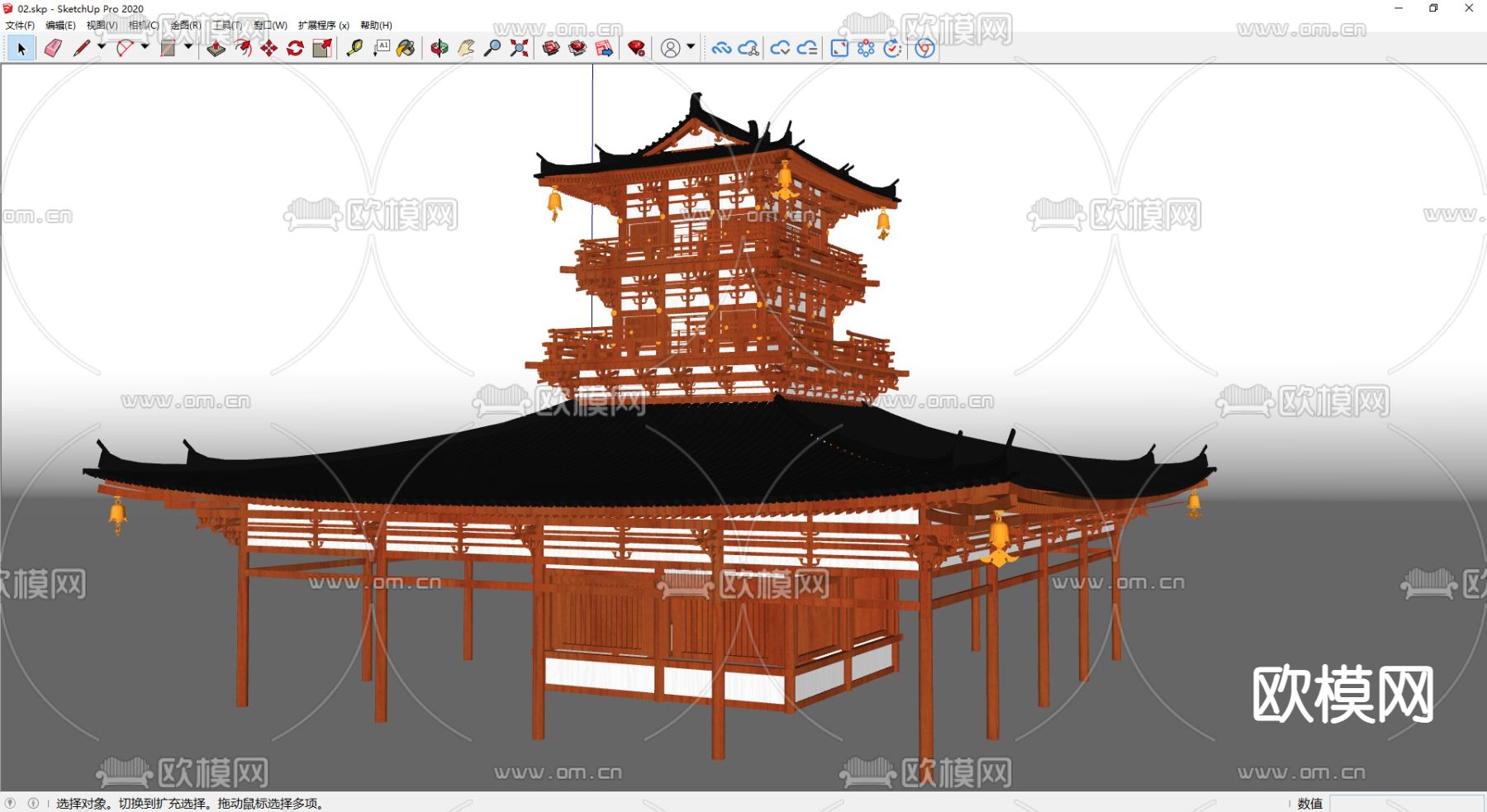 中式阁楼 古建 塔楼su模型下载（渲染图1）