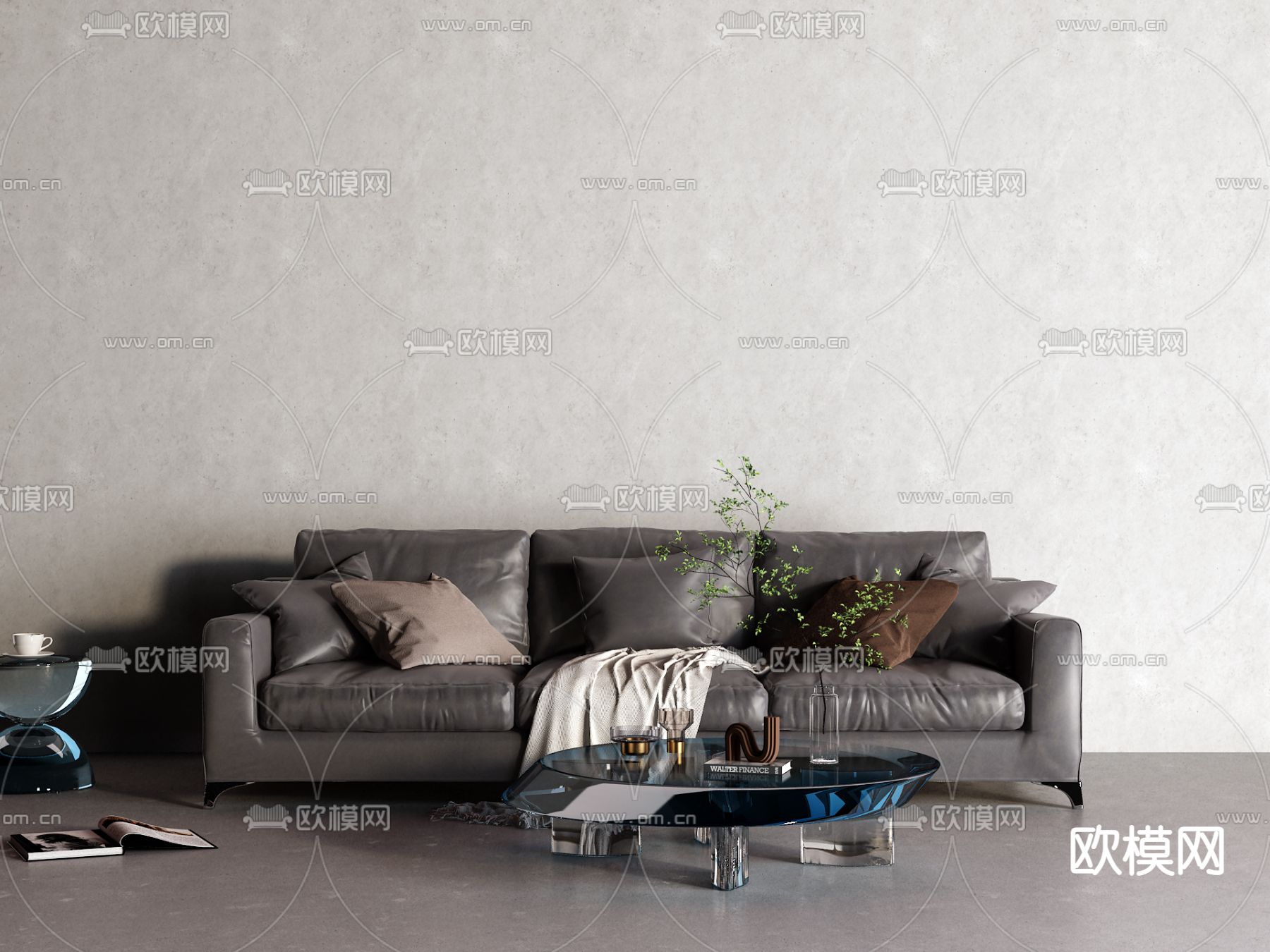 黑色沙发 皮革沙发3d模型下载