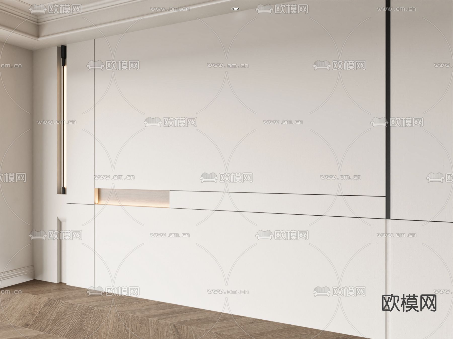 奶油沙发背景墙su模型