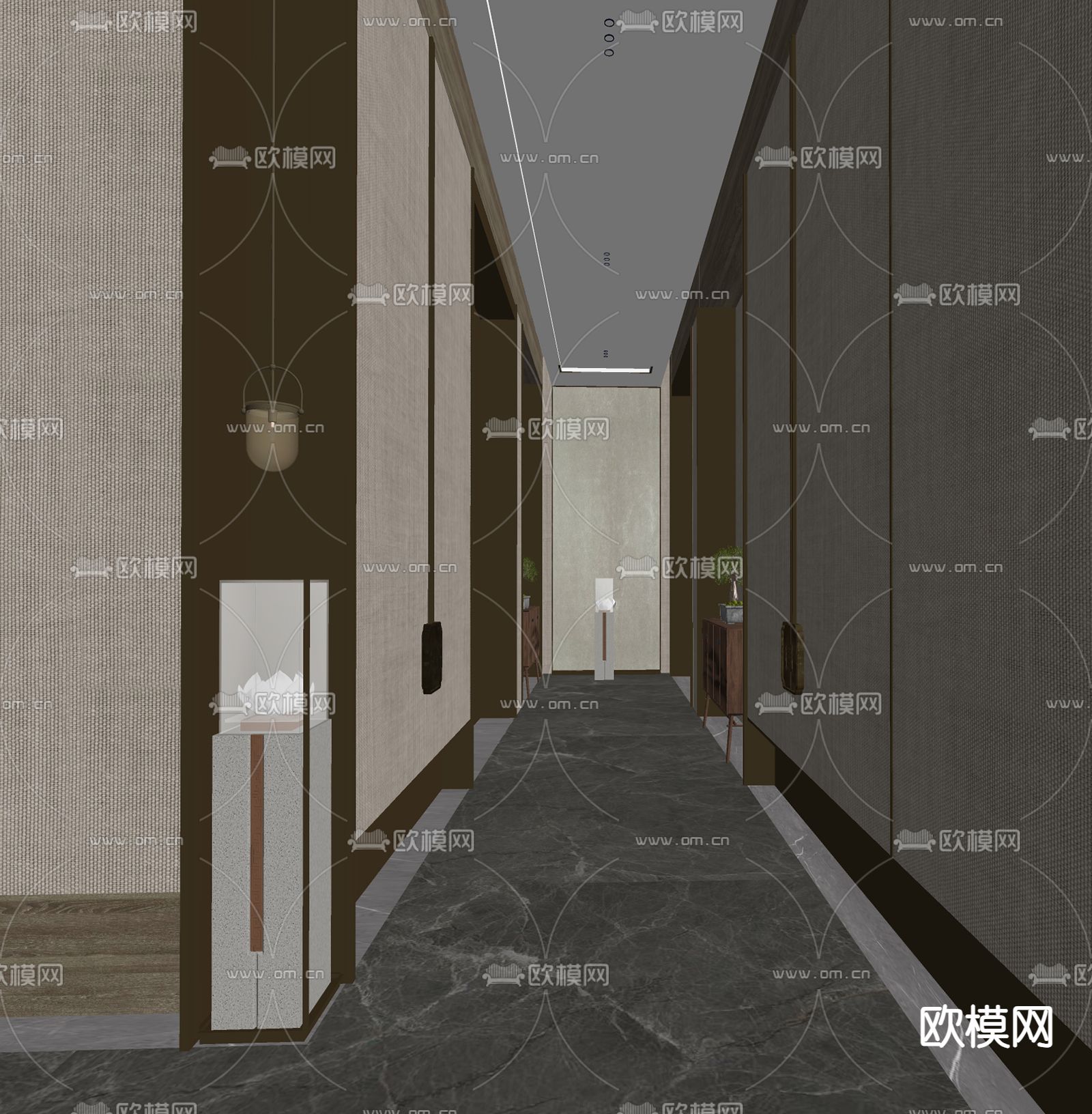 新中式酒店走廊su模型下载（渲染图1）
