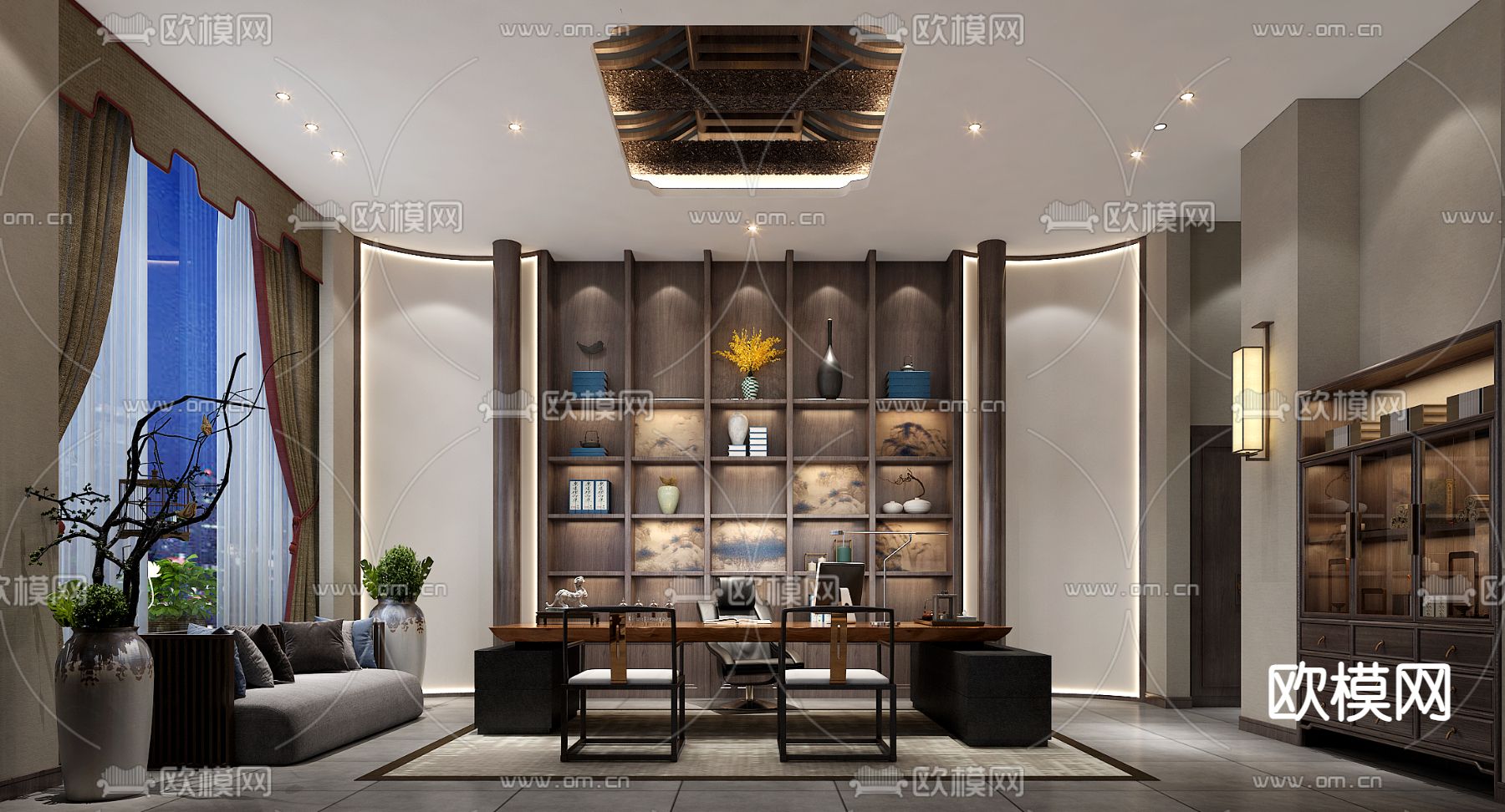 新中式茶馆 茶楼3d模型下载（渲染图1）