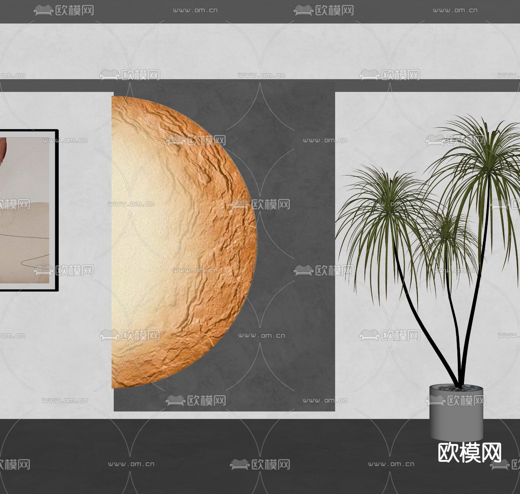 现代半月灯 月球石膏灯su模型下载（渲染图1）