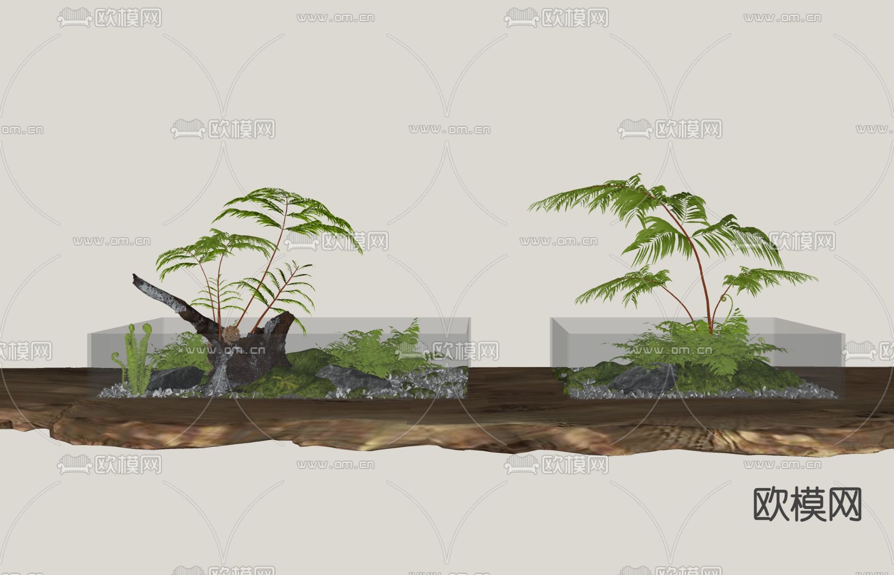 侘寂风微景观 植物堆su模型下载（渲染图1）