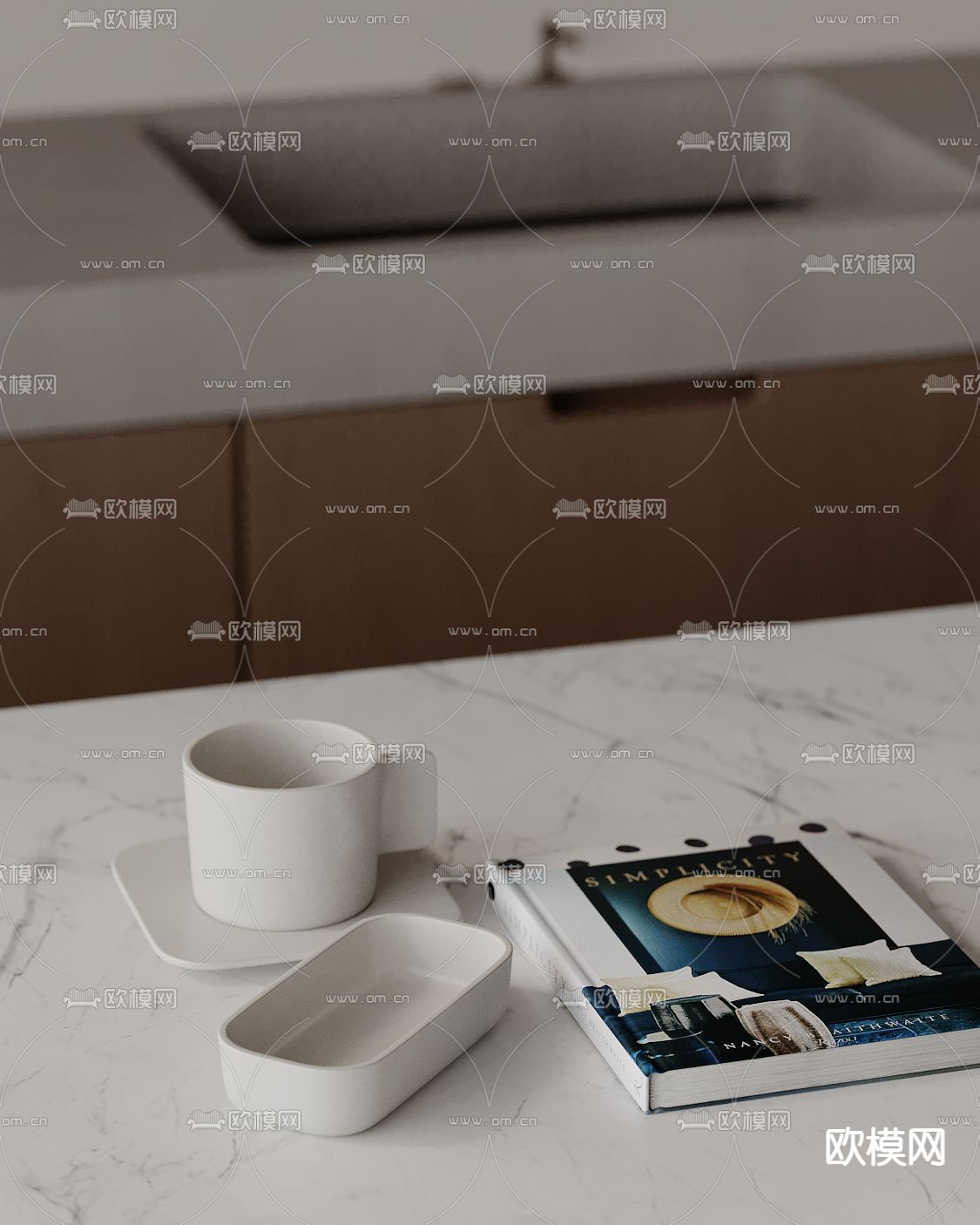 茶具 书籍 杯子su模型下载（渲染图2）