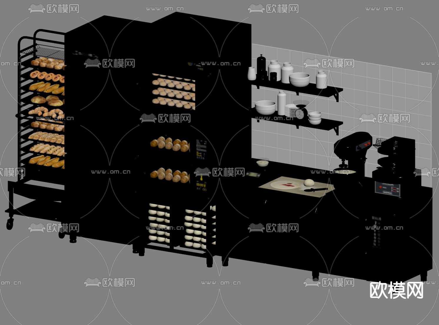 不锈钢橱柜 工作台 后厨操作台su模型下载（渲染图1）